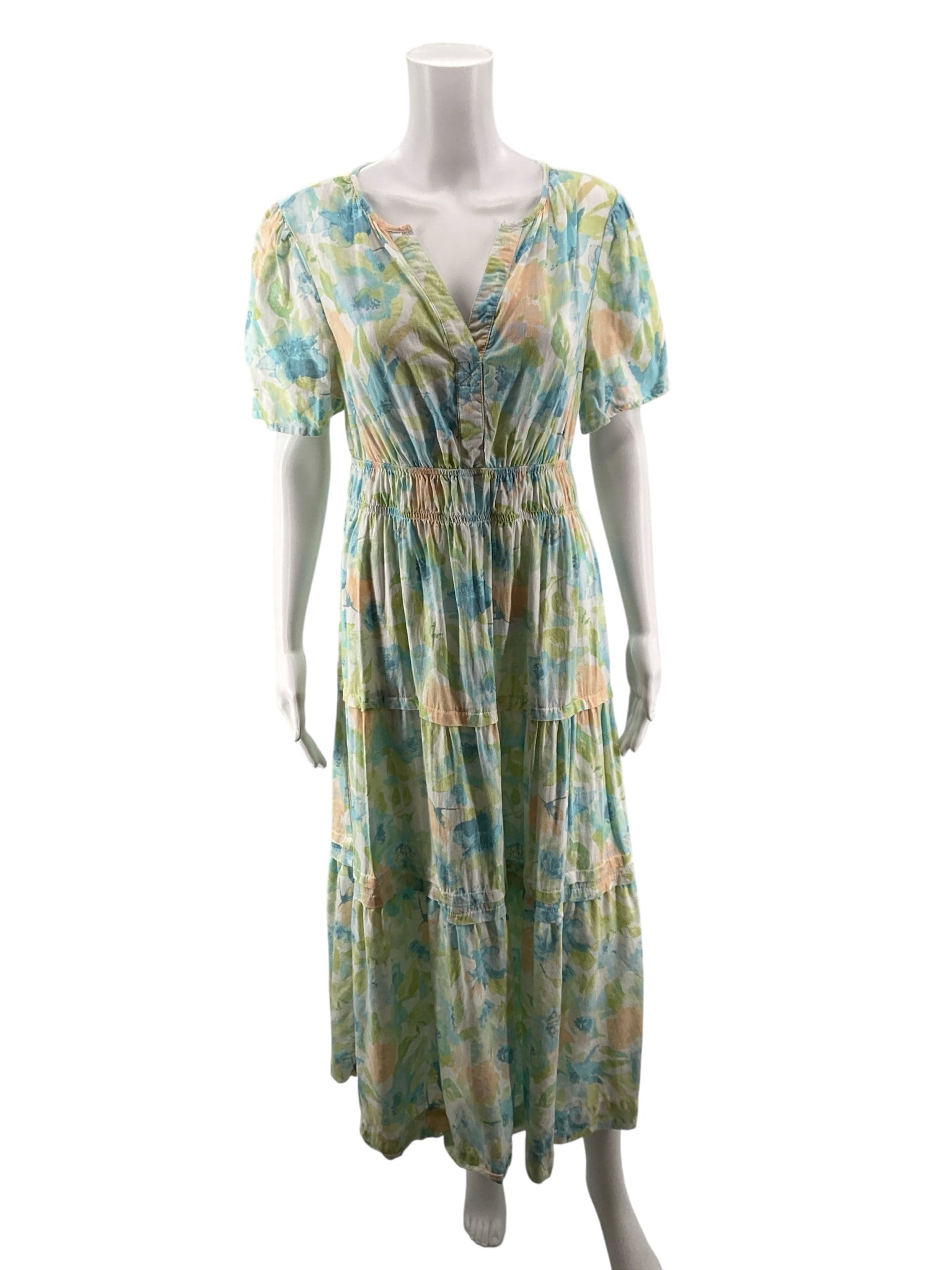 Casa Cabana Size M white/peach/aqua Floral Pre-Owned Ladies Dress - ONLINE ONLY