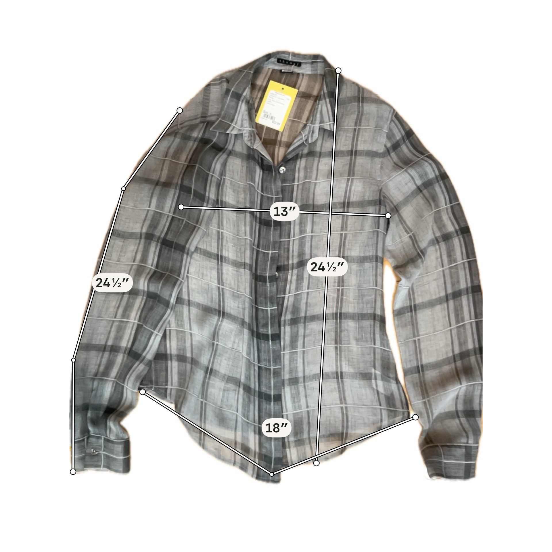 Theory Biddy Lattice Plaid 100% Silk Button Down Blouse Gray Size P Petite