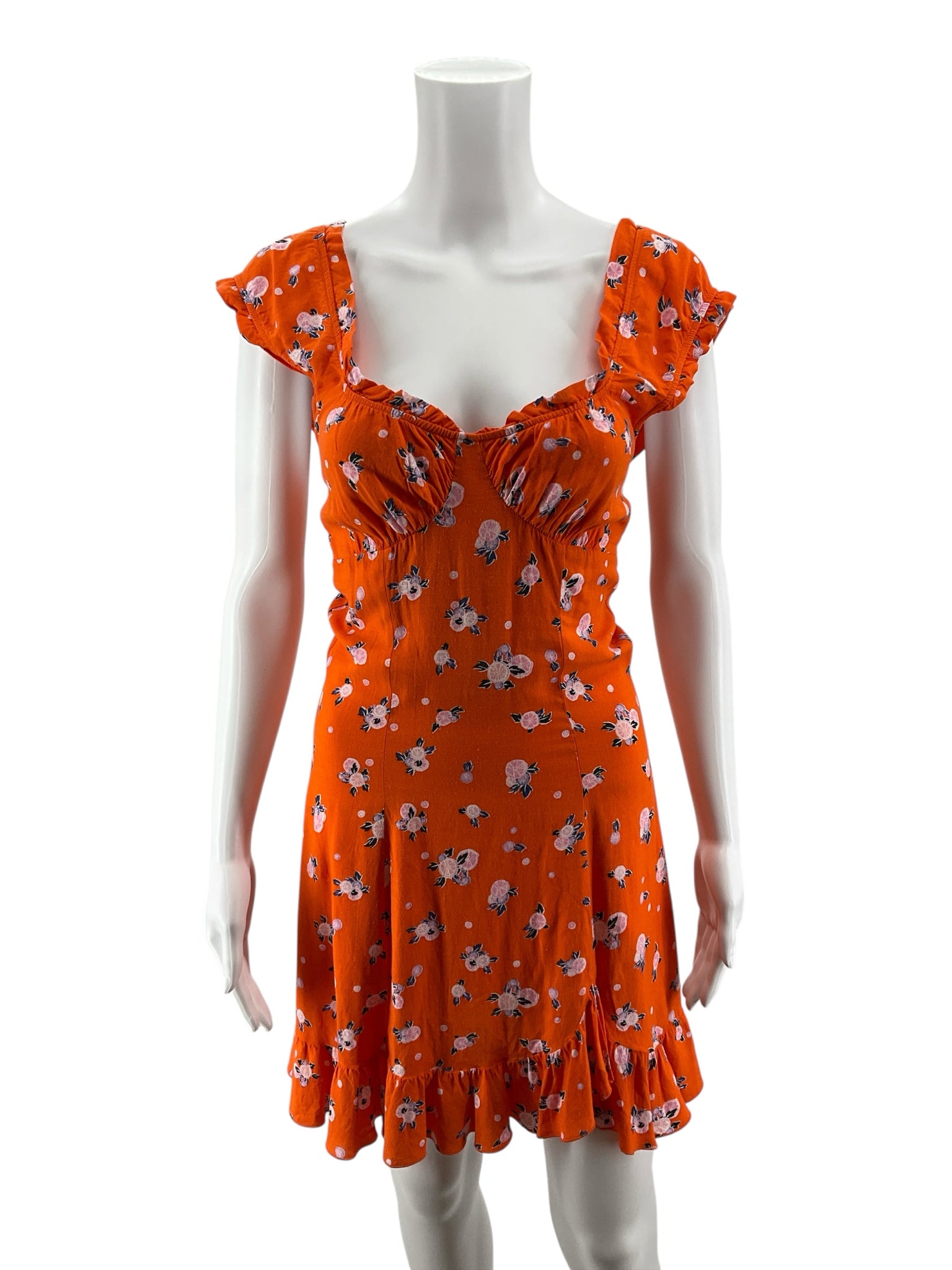 Free People Happy Feelings Floral Mini Dress XS Orange Lace Up Back
