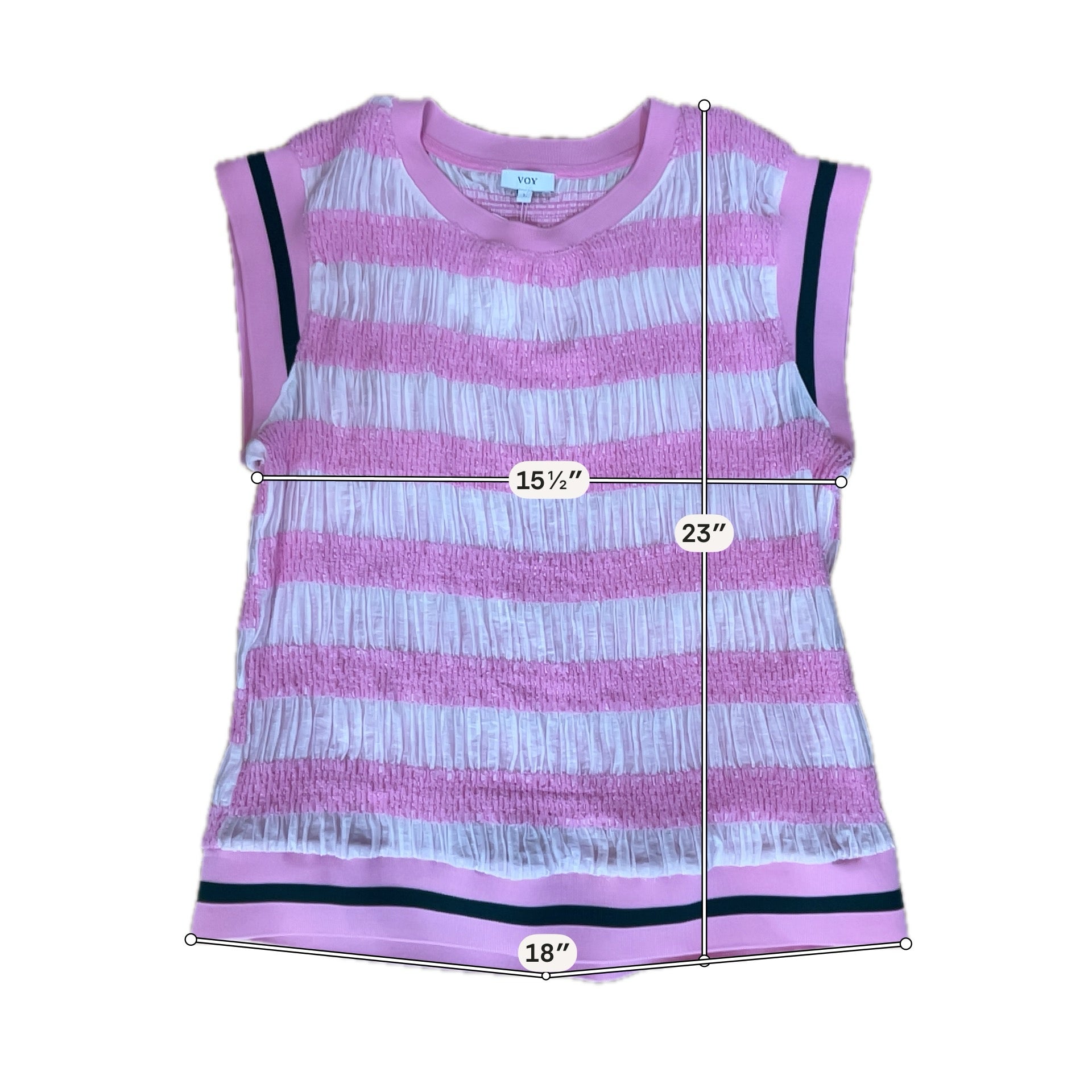 Voy Pink & Ivory Striped Mixed Media Tencel Blend Cap Sleeve Top Size Large