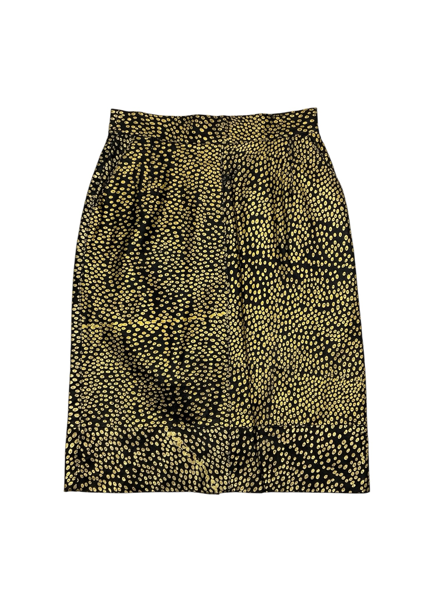 D.R. Jordan Black/Gold Skirt DR Jordan Vintage Black Leather Skirt Gold Foil Polka Dot Size 6 - Size 6