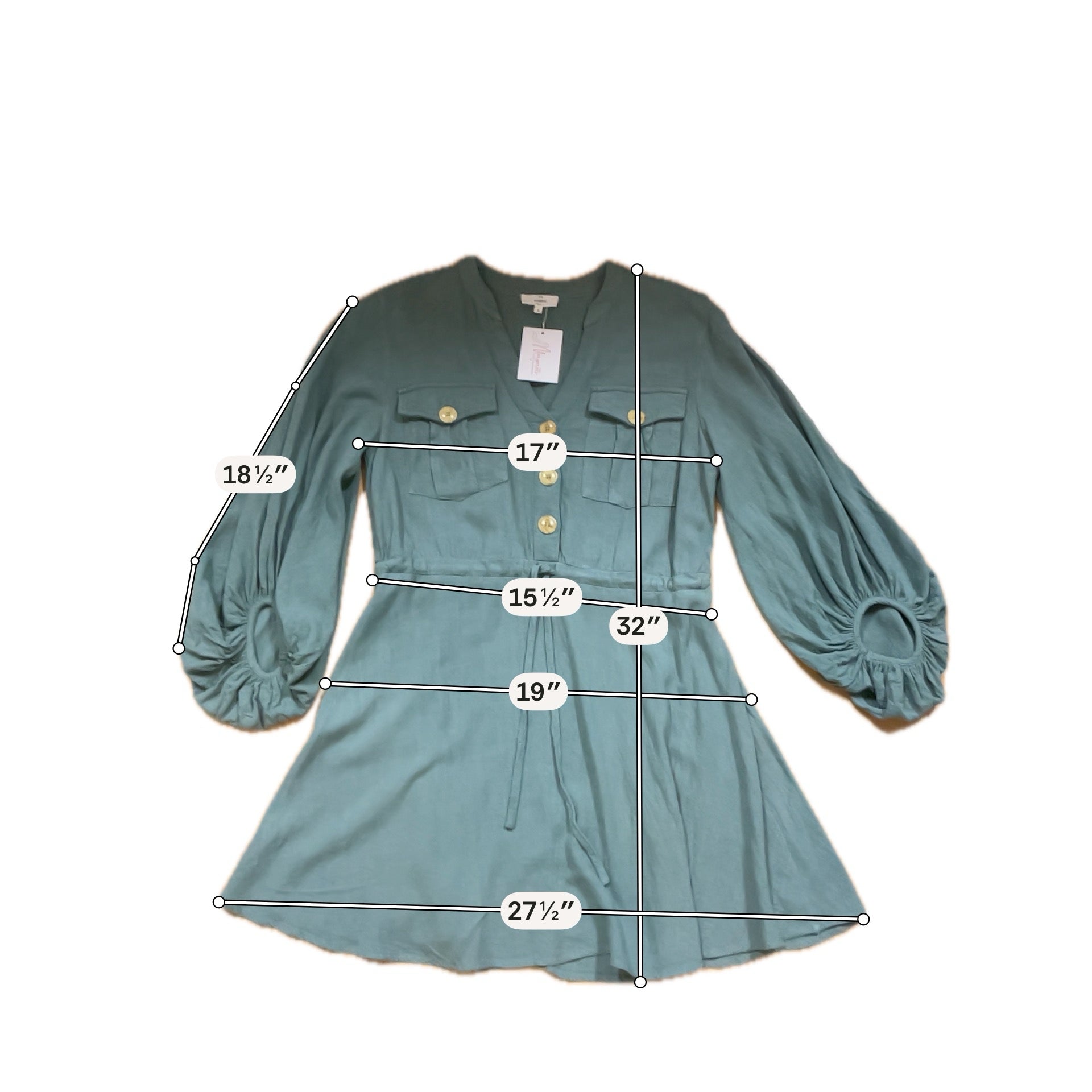 Entro Sage Green Linen Blend Button-Front Mini Dress | Size Small