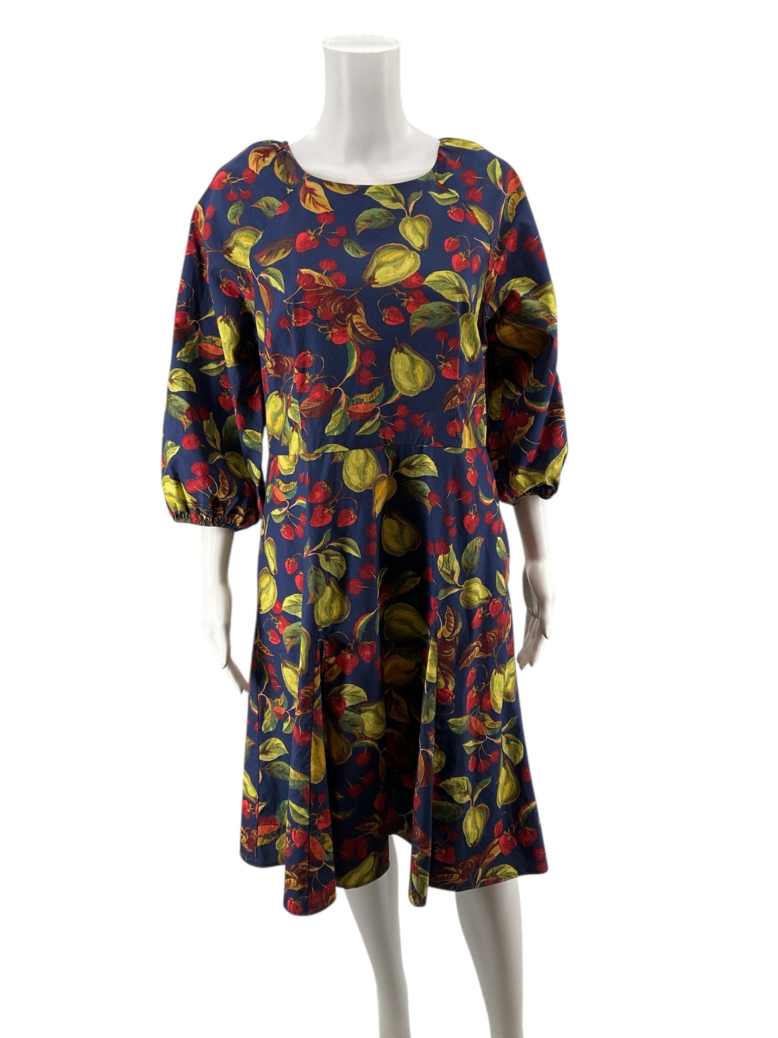 Talbots Navy/Green/Red Fruit Pre-Owned Ladies Dress - Size 12 Petite