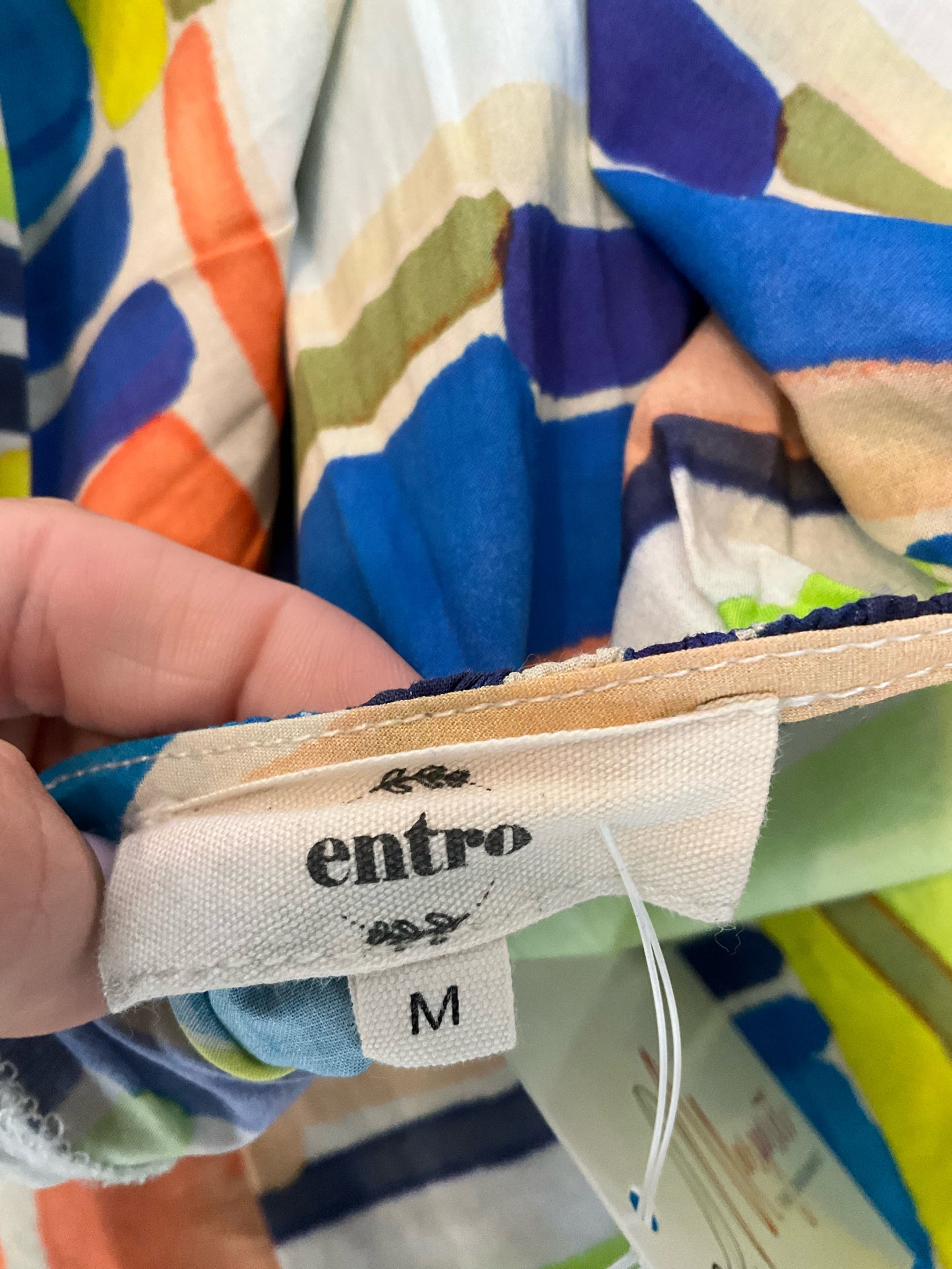 Entro Brushstroke Print Tiered Cotton Babydoll Mini Dress Size Medium