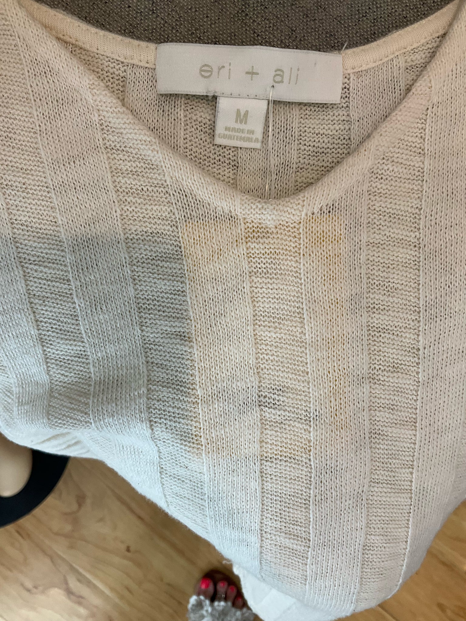 Eri + ali Cream Sleeveless Eri + ali Cream Macrame Fringe Boho Knit Tank Top Size Medium - Size M