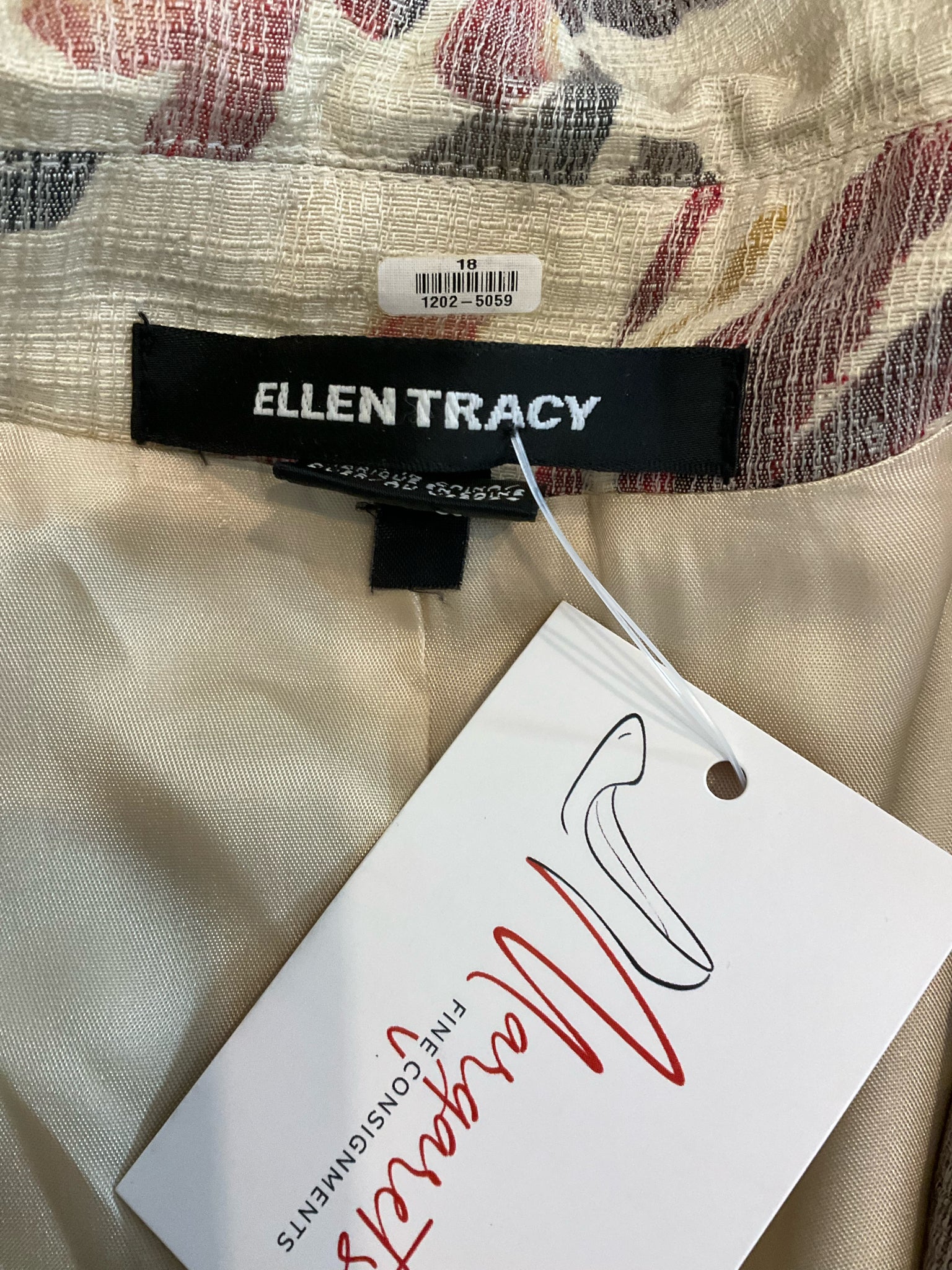 Ellen Tracy Floral Print Art to Wear Open Front Jacket Size 18