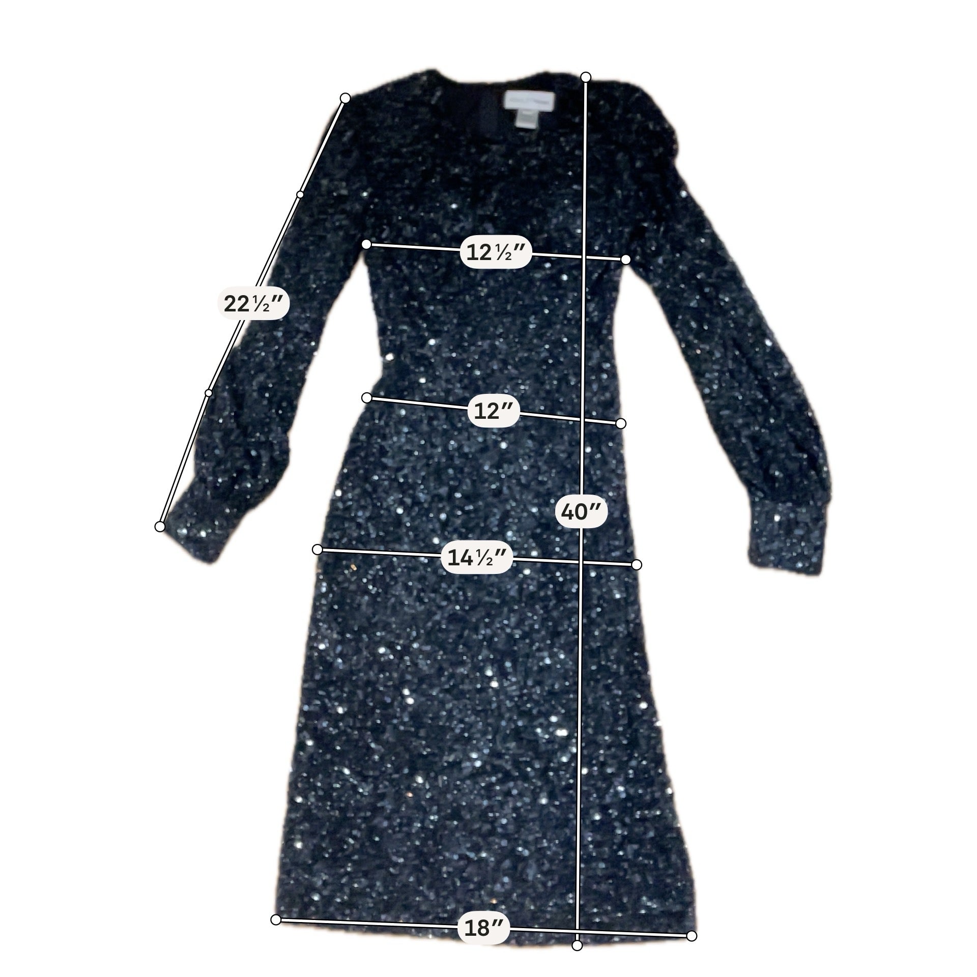 Ashley Lauren Black Sequin Long Sleeve Formal Cocktail Dress | Size 8