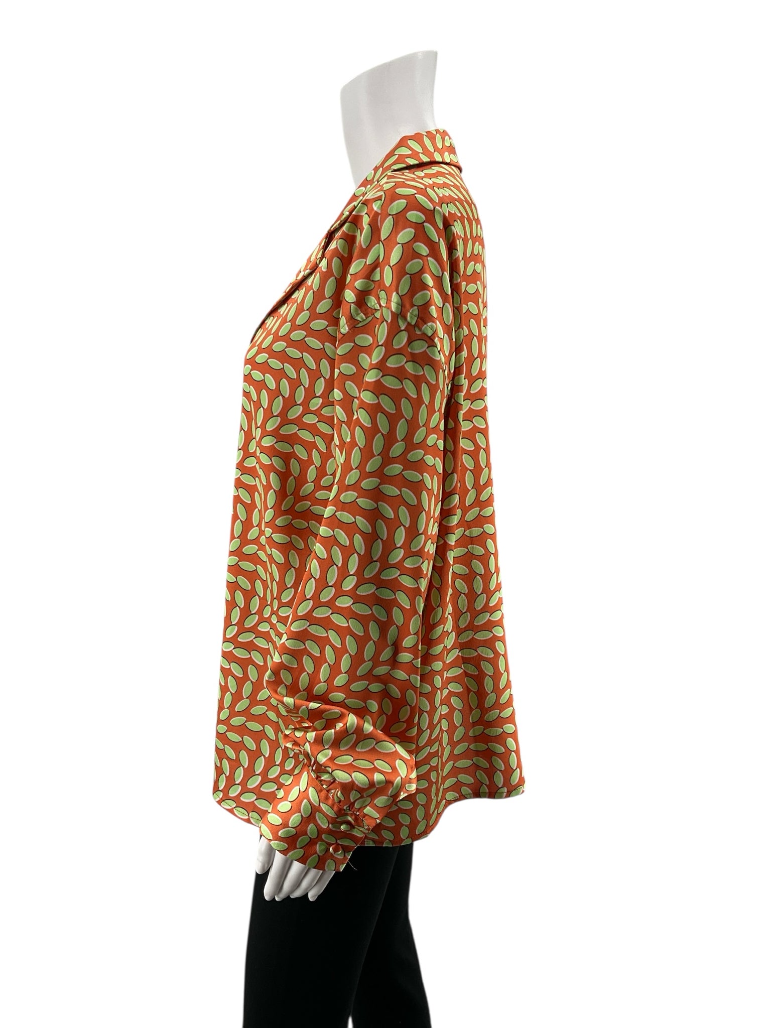 Bailey Rose Geometric Leaf Print V-Neck Blouse Orange Green Size Medium