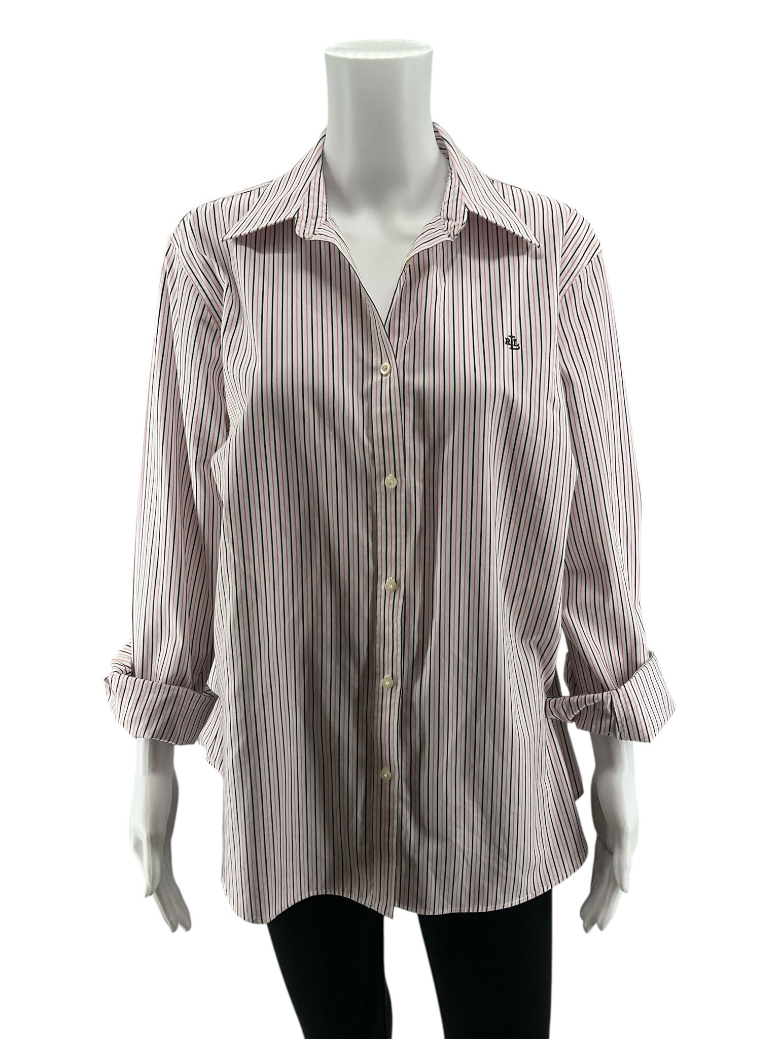 Lauren Ralph Lauren Pink & Black Stripe Button-Down Shirt Size XL