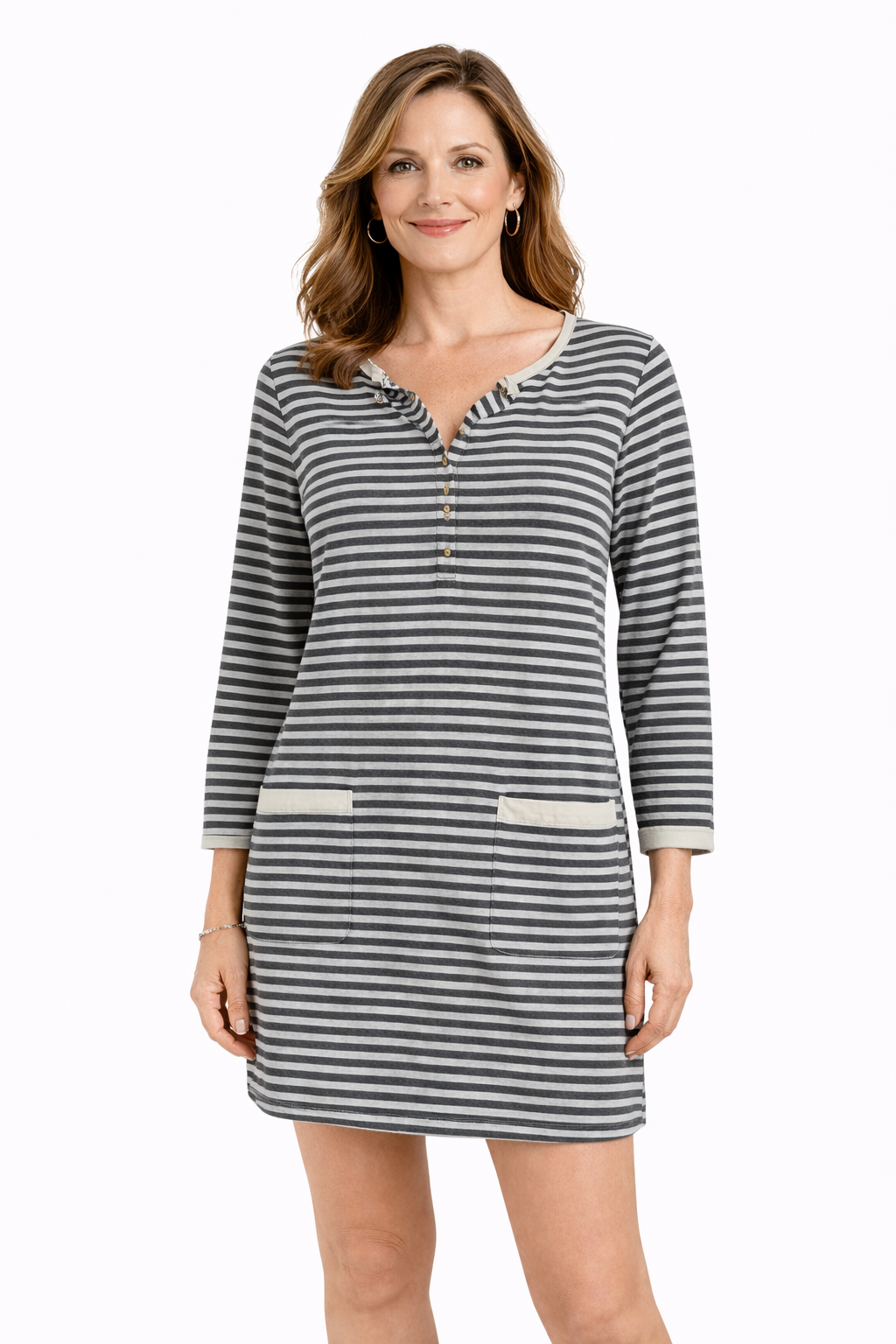 J Crew White/Gray Stripe Pre-Owned Ladies Dress - Size Small - Margaret’s Fine Consignment