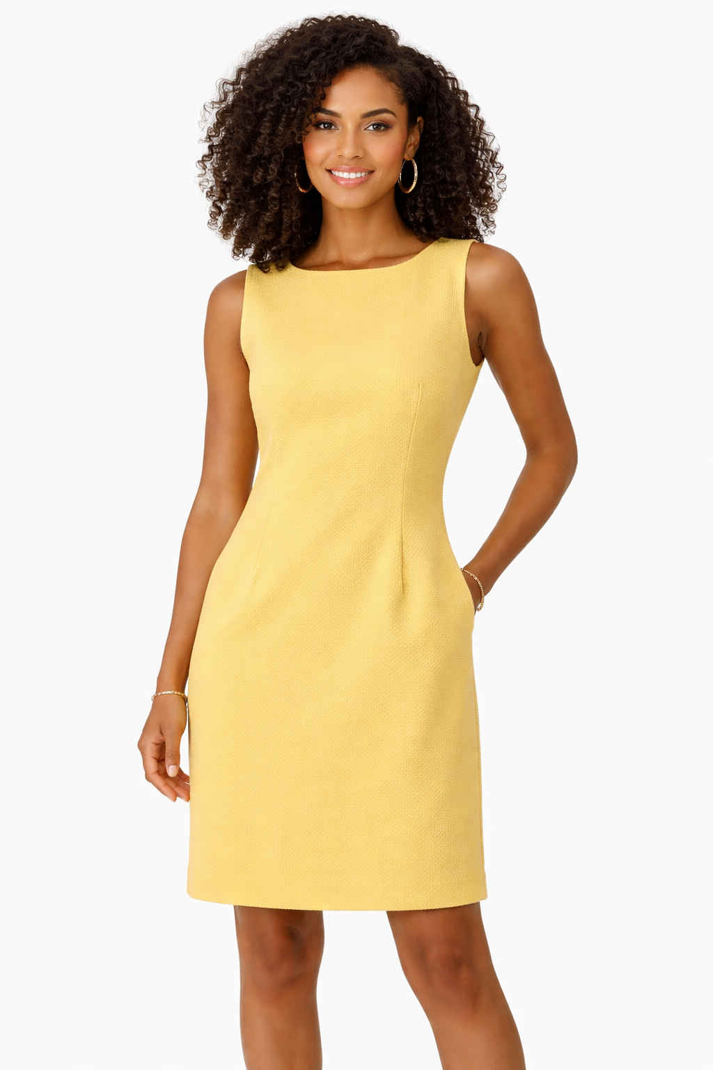 Talbots Yellow Textured Pre-Owned Ladies Dress - Size 8 Petite