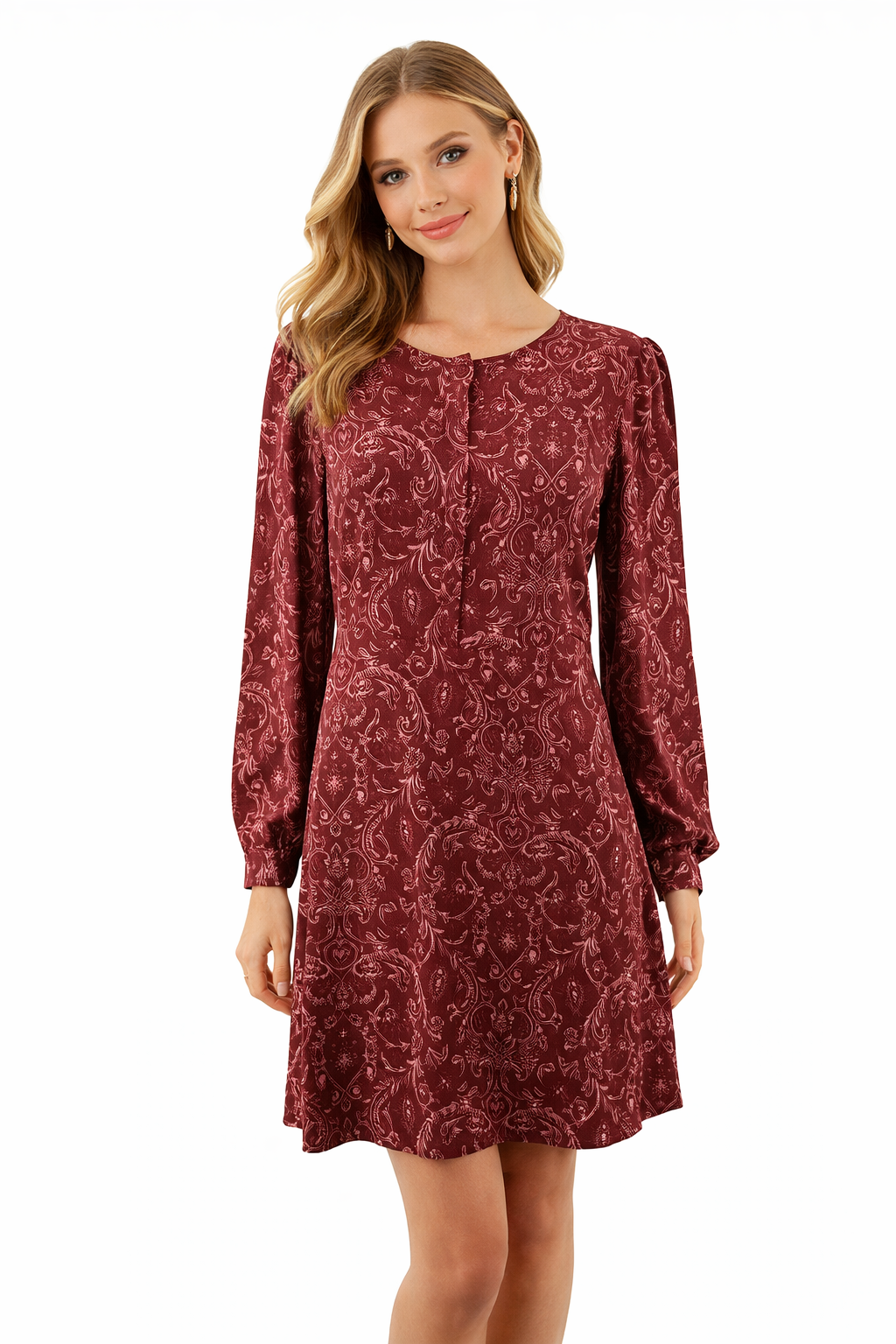 Loft Maroon Paisley Pre-Owned Ladies Dress - Size 6