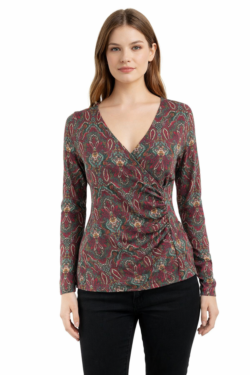 Talbots Red/Green Paisley Pre-Owned Ladies Casual Top - Size Small Petite