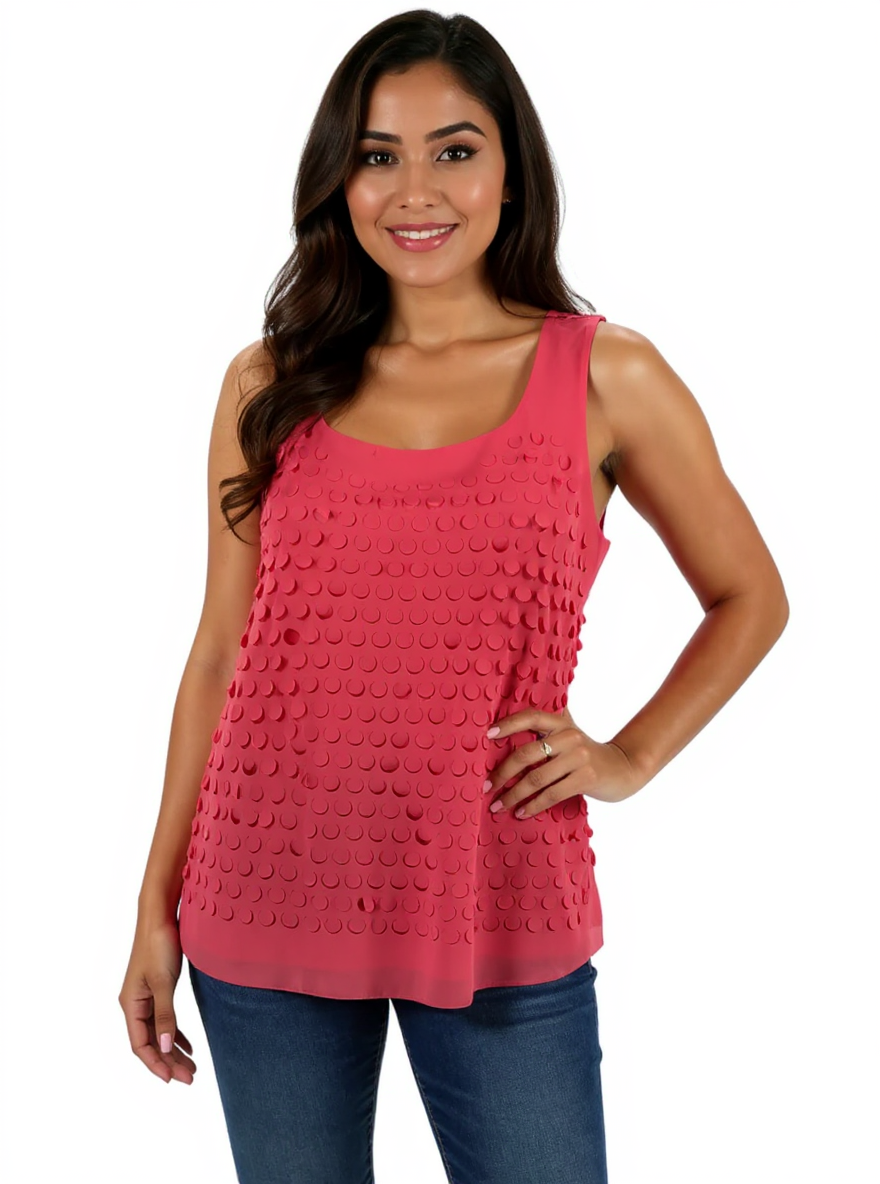 Ann Taylor pink solid sleeveless shell top, A-line style, size large petite, perfect for casual or business casual wear.
