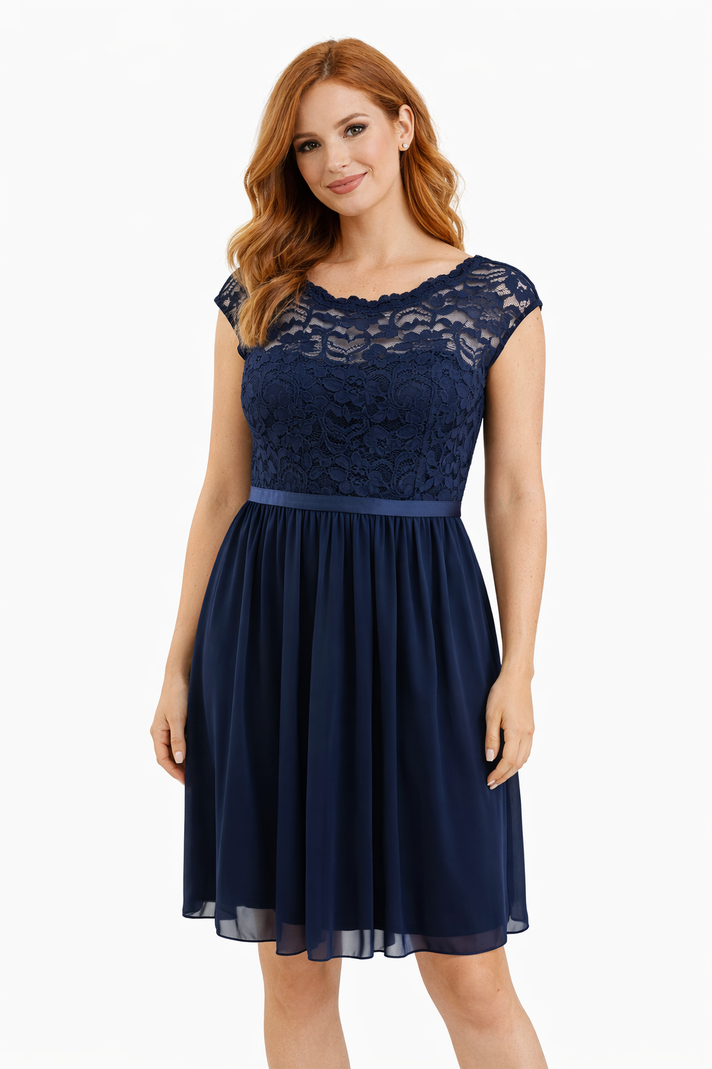 Davids Bridal Navy Lace Pre-Owned Ladies Dress- Size 4