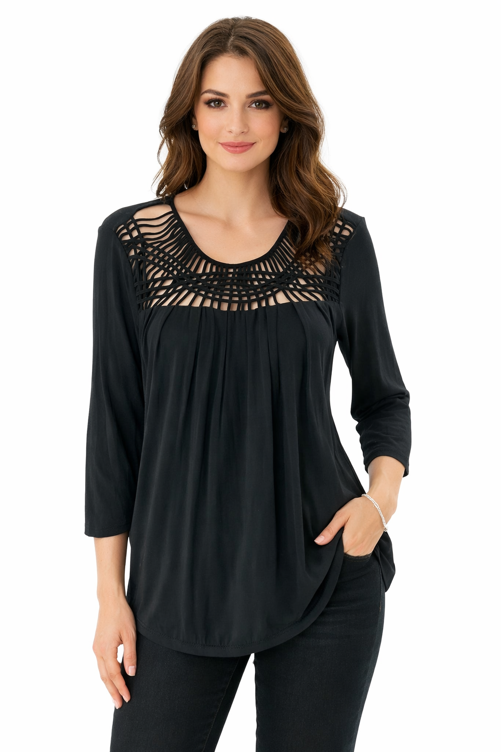 Calvin Klein - Black Solid Pre-Owned Ladies Casual Top - Size M