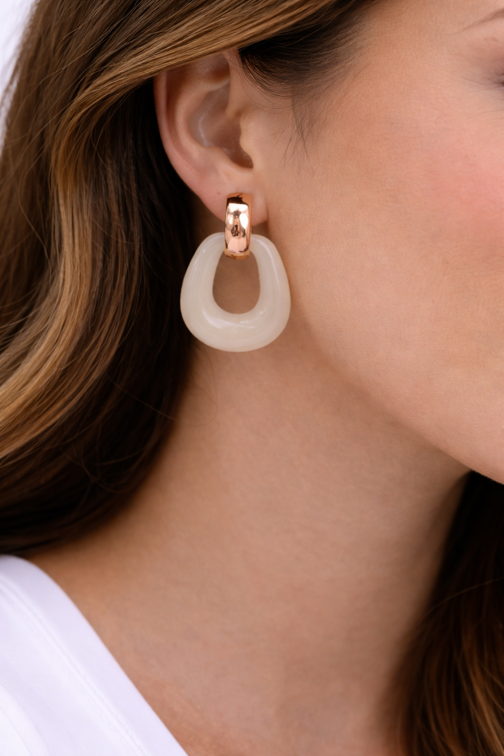 Anthropologie Gold-Tone Hoop Off-White Resin Drop Earrings - Margaret’s Fine Consignment