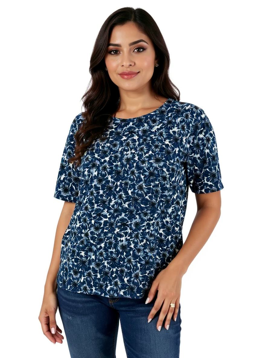 Brooks Brothers Navy/White Floral Pre-Owned Ladies Top - Size Large - Margaret’s Fine Consignment