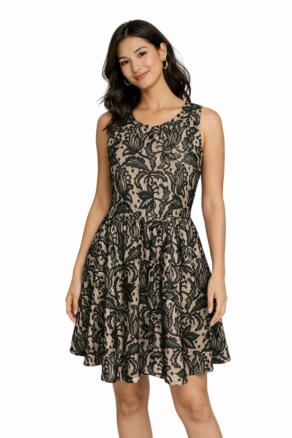 H&M Tan/black Lace Pre-Owned Ladies Dress - Size Small