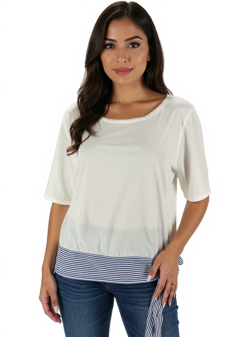 Talbots White/Blue Solid Pre-Owned Ladies Top - Size Large