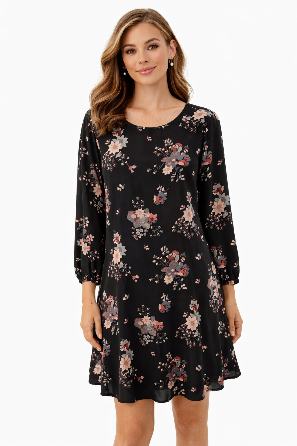 Loft Black/Pink/Gray Floral Pre-Owned Ladies Dress - Size 8 Petite