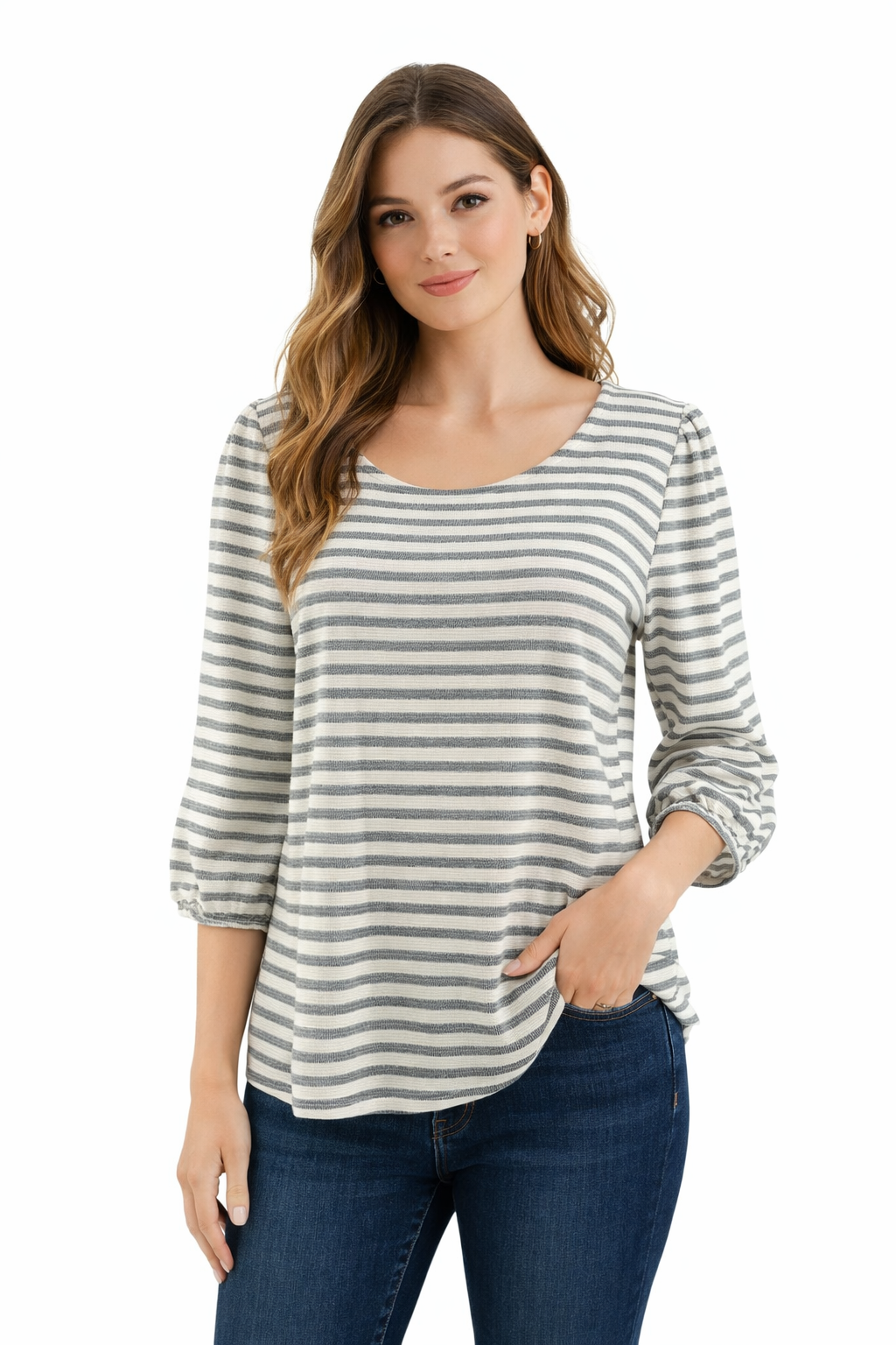 Talbots White/Navy Stripe Pre-Owned Ladies Top - Size Medium - Margaret’s Fine Consignment