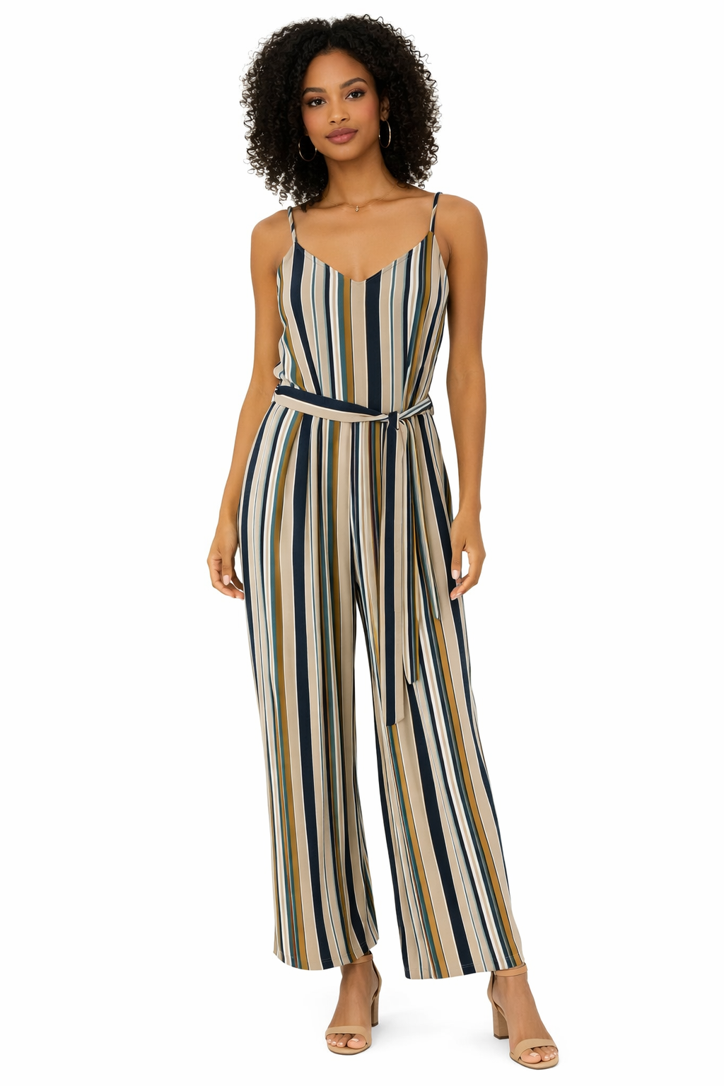 Monteau Gray/Navy/Mustard Stripe Pre-Owned Ladies Jumpsuit - Size Large