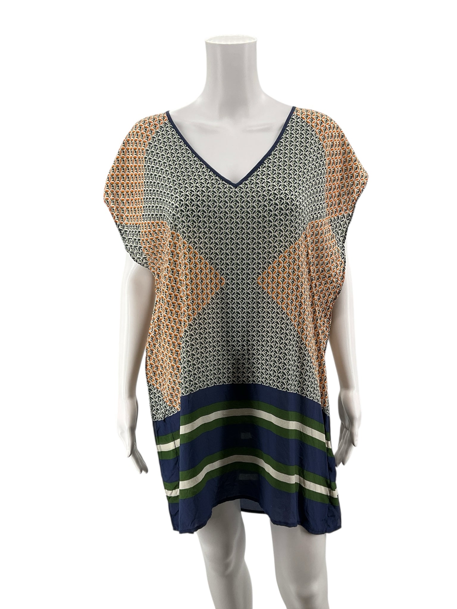 J. Crew green/blue/orange Sleeveless J Crew Green/Blue/Orange Print Pre-Owned Ladies Dress - Size Small - Size S