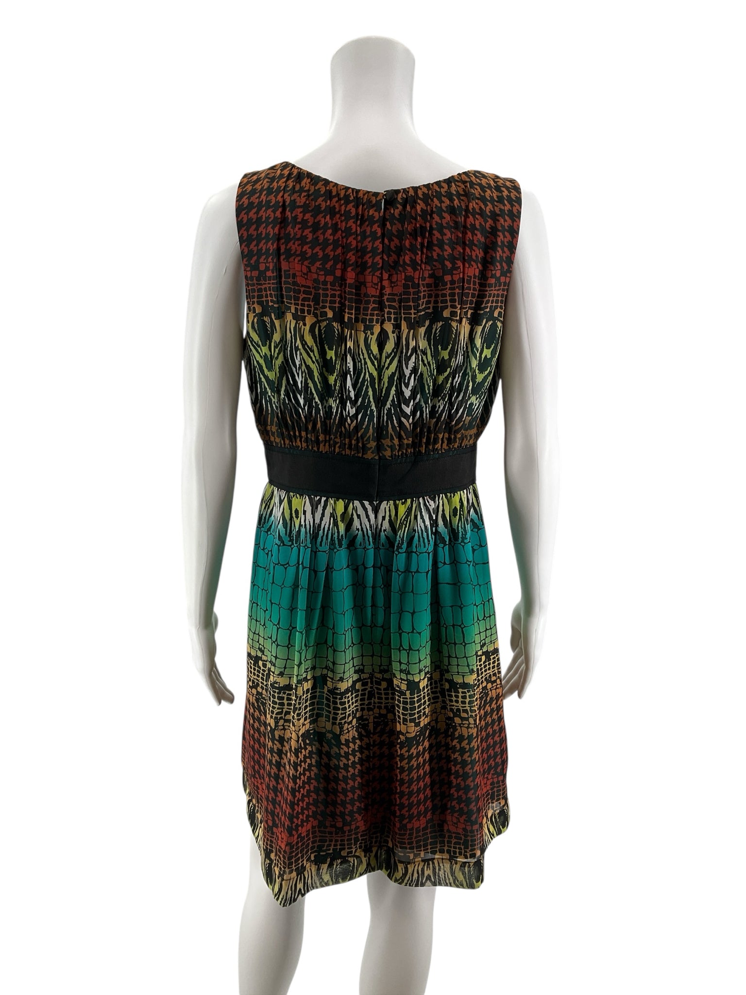 Max & Cleo Ombré Animal Print Sleeveless Dress Size 10 Brown Black Teal