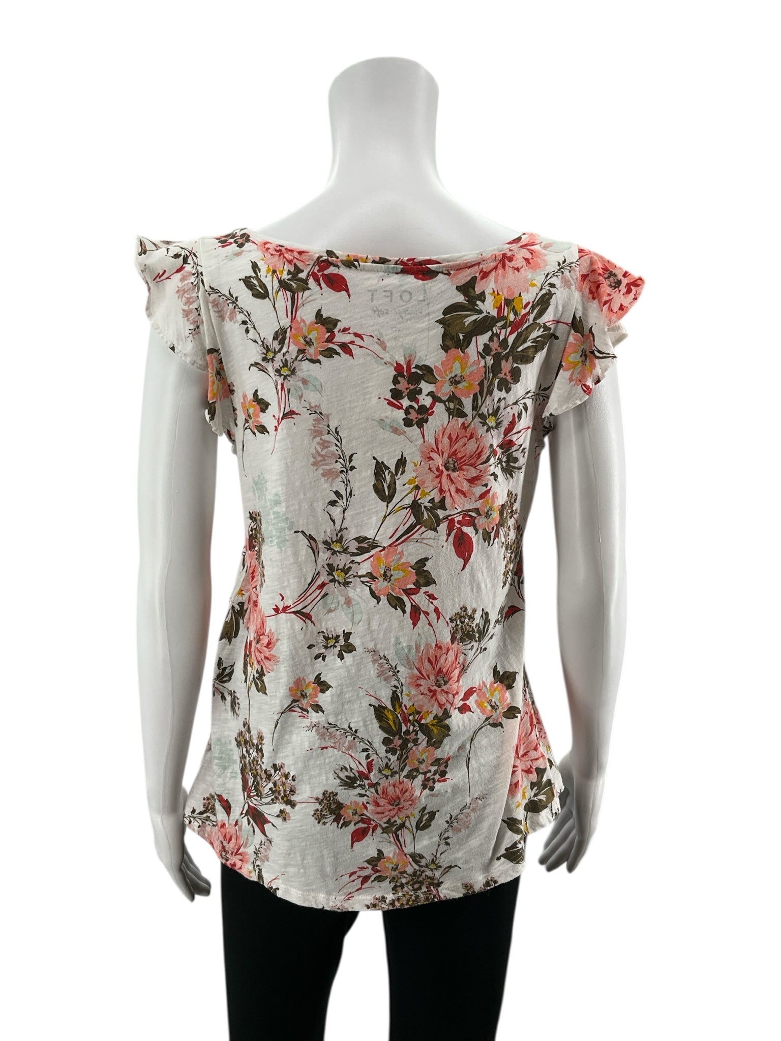 LOFT ecru/brown/orange Sleeveless Vintage Soft Floral Flutter Sleeve Top 100% Cotton Size Small - Size S