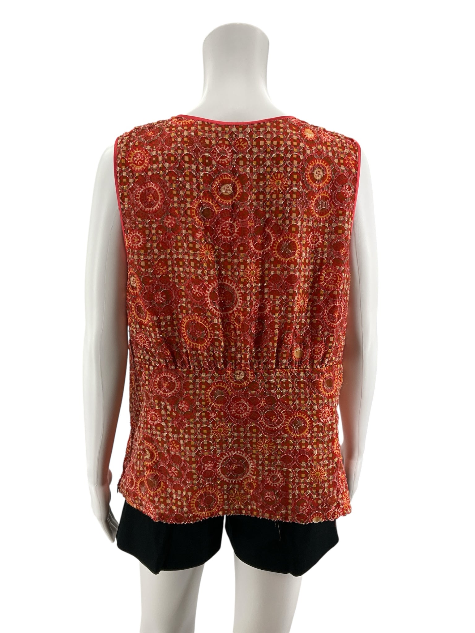 Etcetera Silk Blend Mosaic Print Tassel Tie V-Neck Tank Top Size 16