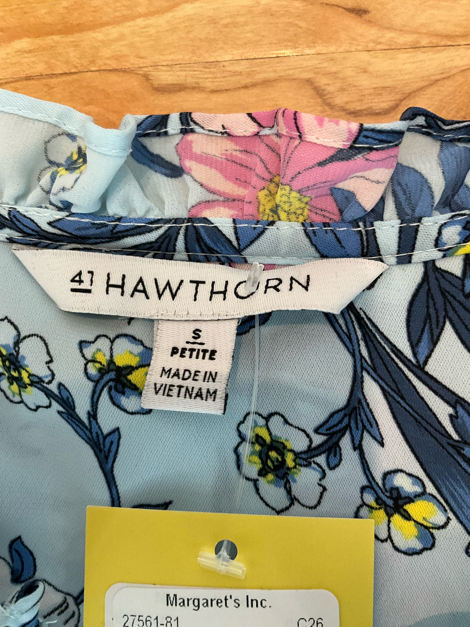 41 Hawthorn Ruffle Tie-Neck Floral Sleeveless Blouse Small Petite