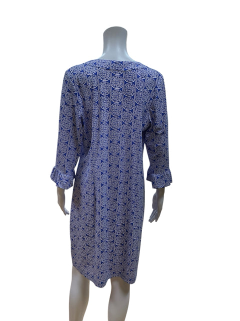 Katherine Way Amalfi Medallion Print Dress Blue White 3/4 Sleeve XL