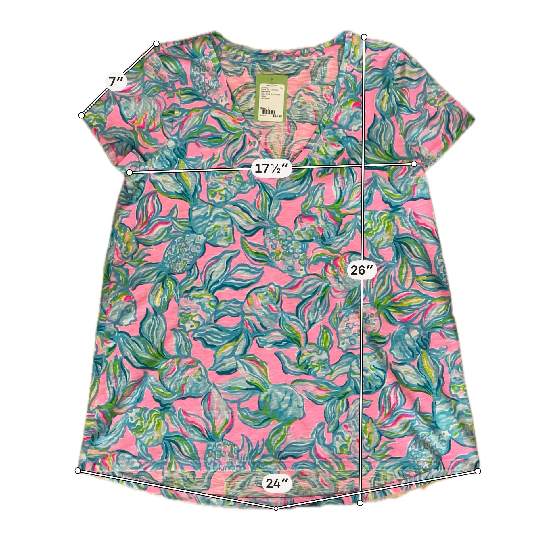 Lilly Pulitzer Etta V-Neck T-Shirt Top Multi It Was All A Dream Floral Size Large