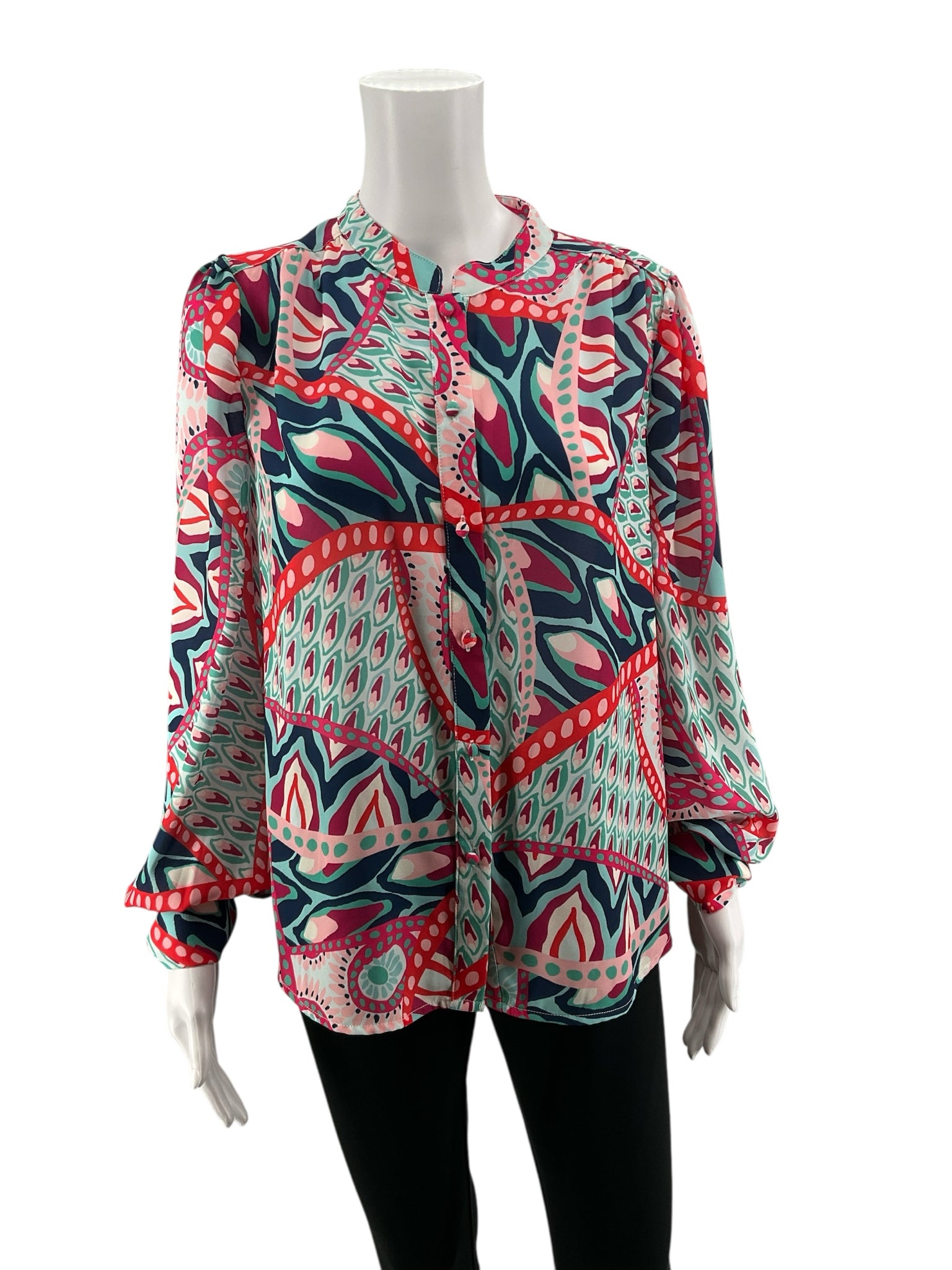 Fate pink/orange/navy Long Sleeve Size Large pink/orange/navy Print Pre-Owned Ladies Casual Top - Size L