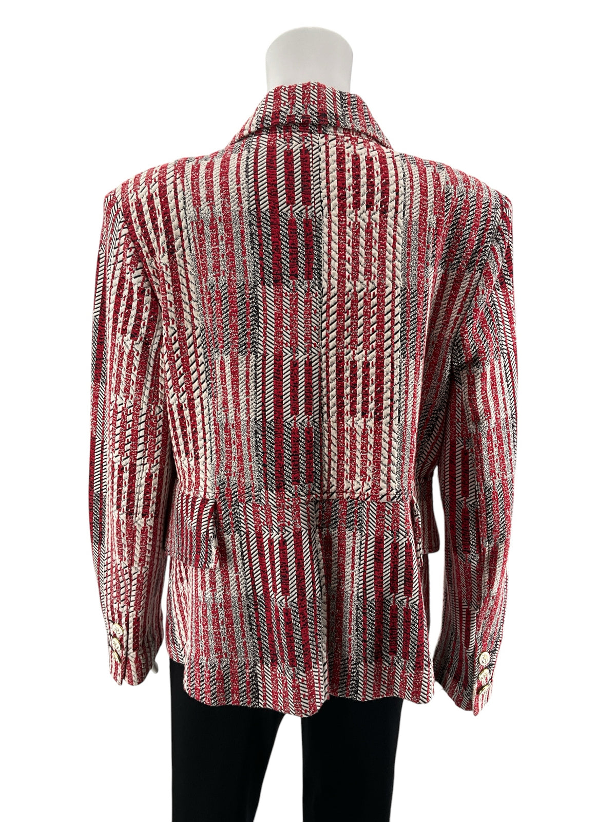 cabi Tuxedo Blazer Red Black White Stripe Boucle Jacket Size Large