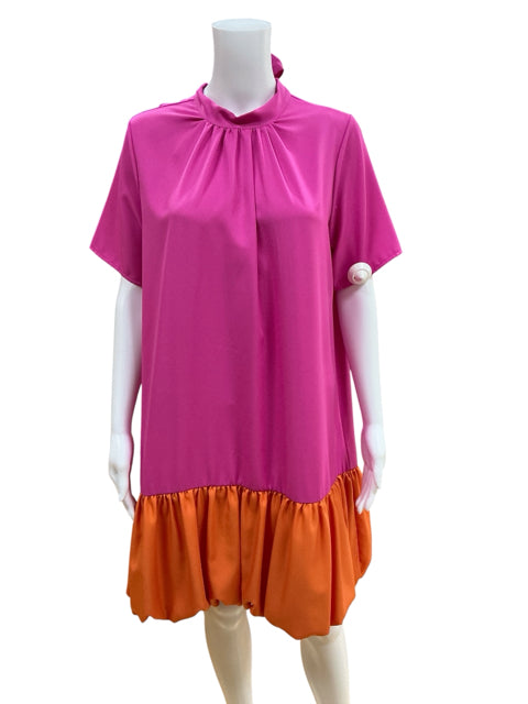 Carole Christian pink/orange Shift Pink Orange Colorblock Ruffle Hem Shift Dress Size Small - Size S