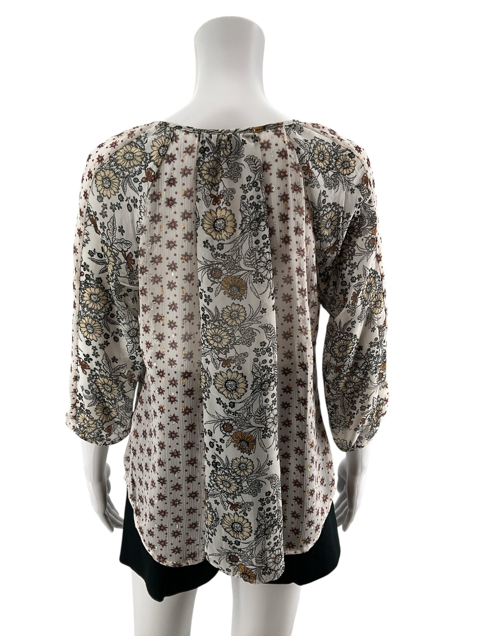 Figueroa & Flower Boho Mixed Floral Print Peasant Top Tassel Tie Petite Medium