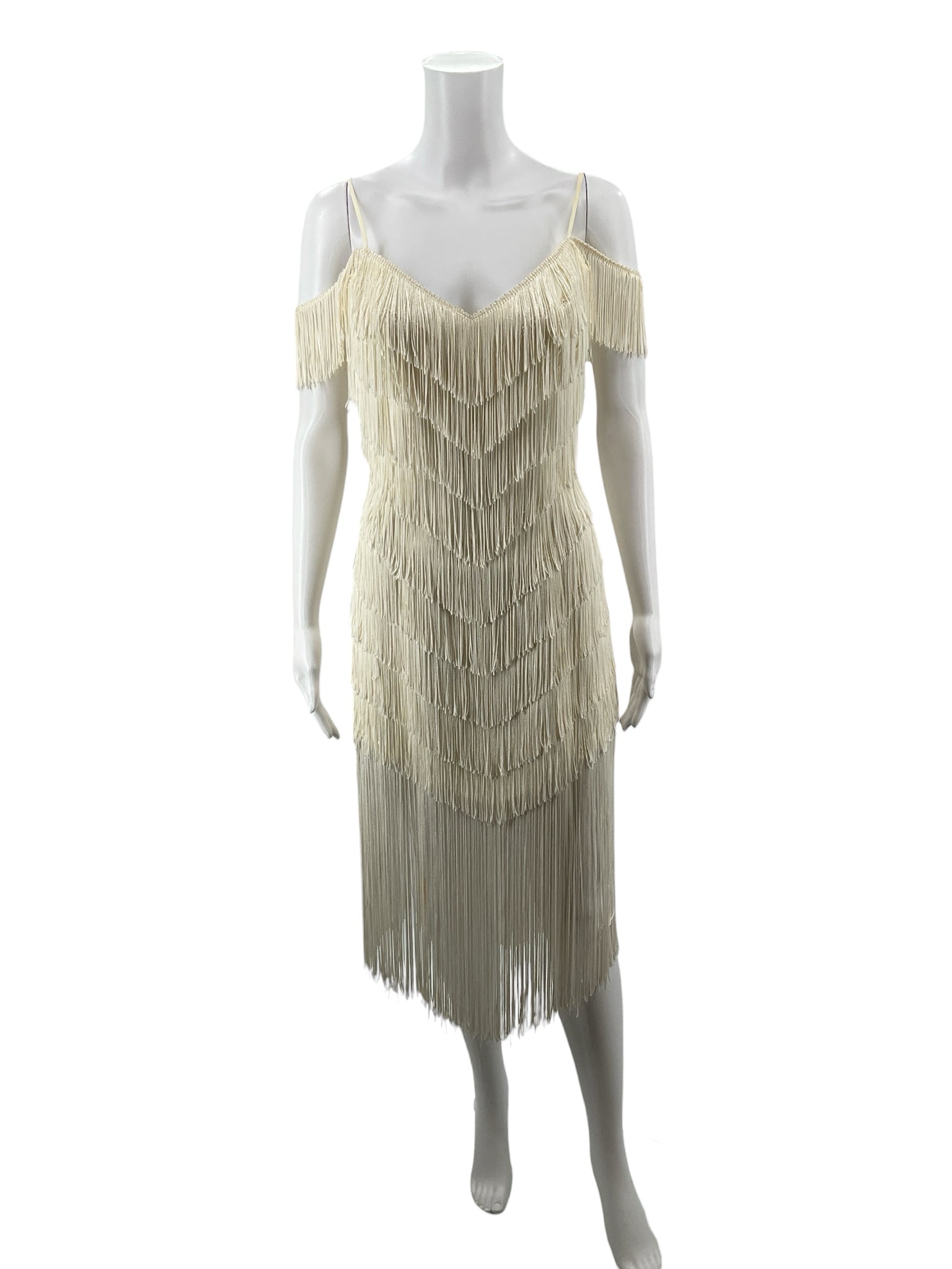 TLD by Eletra Cream Cocktail TD4 by Electra Cream Fringe Pre-Owned Ladies Dress - Size 5 - Size s