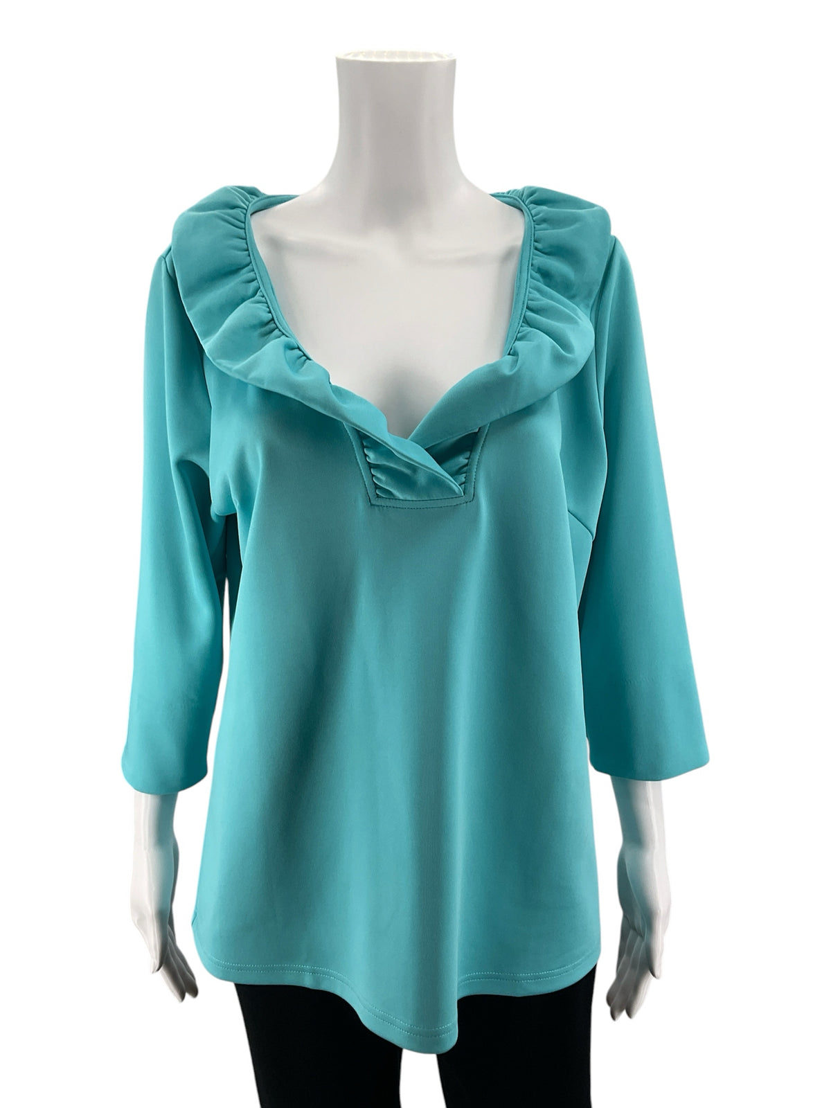 Gretchen Scott Turquoise Solid Ruffled V-Neck Tunic Top - Size XL- ONLINE ONLY