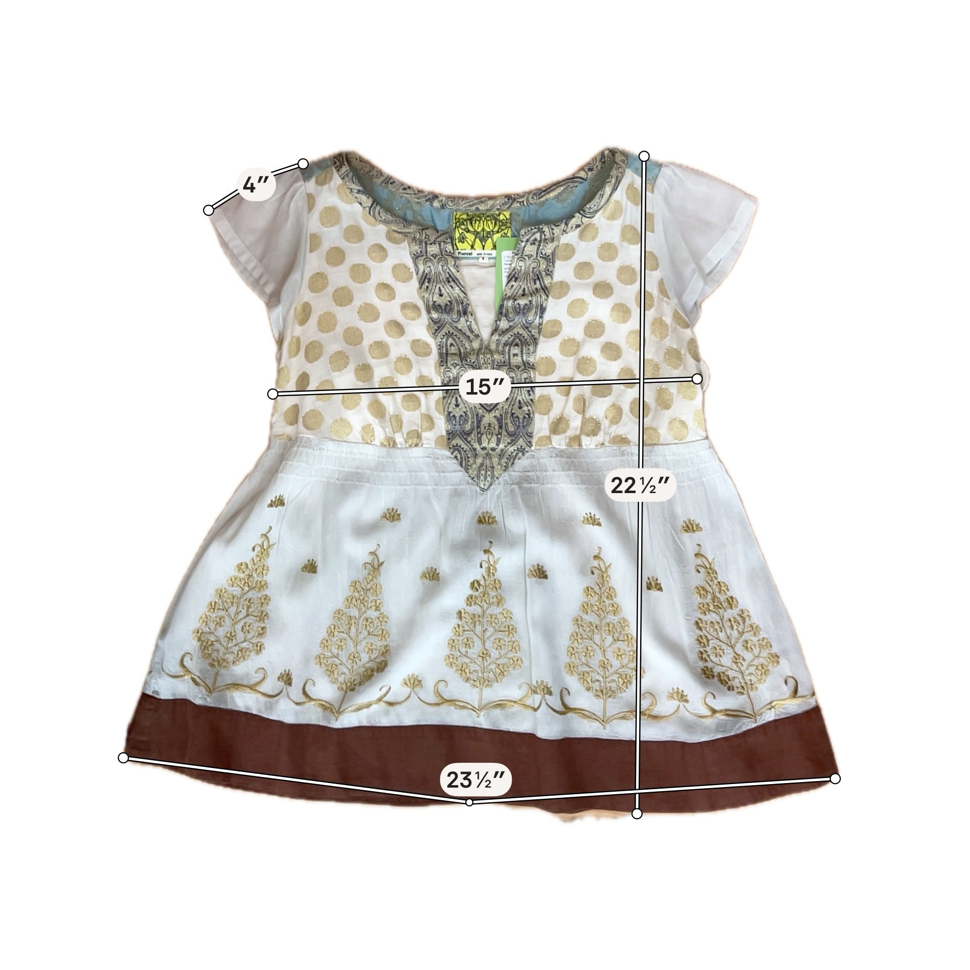 Floreat Anthropologie Gold Embroidered Boho Peplum Tunic Top Size 2
