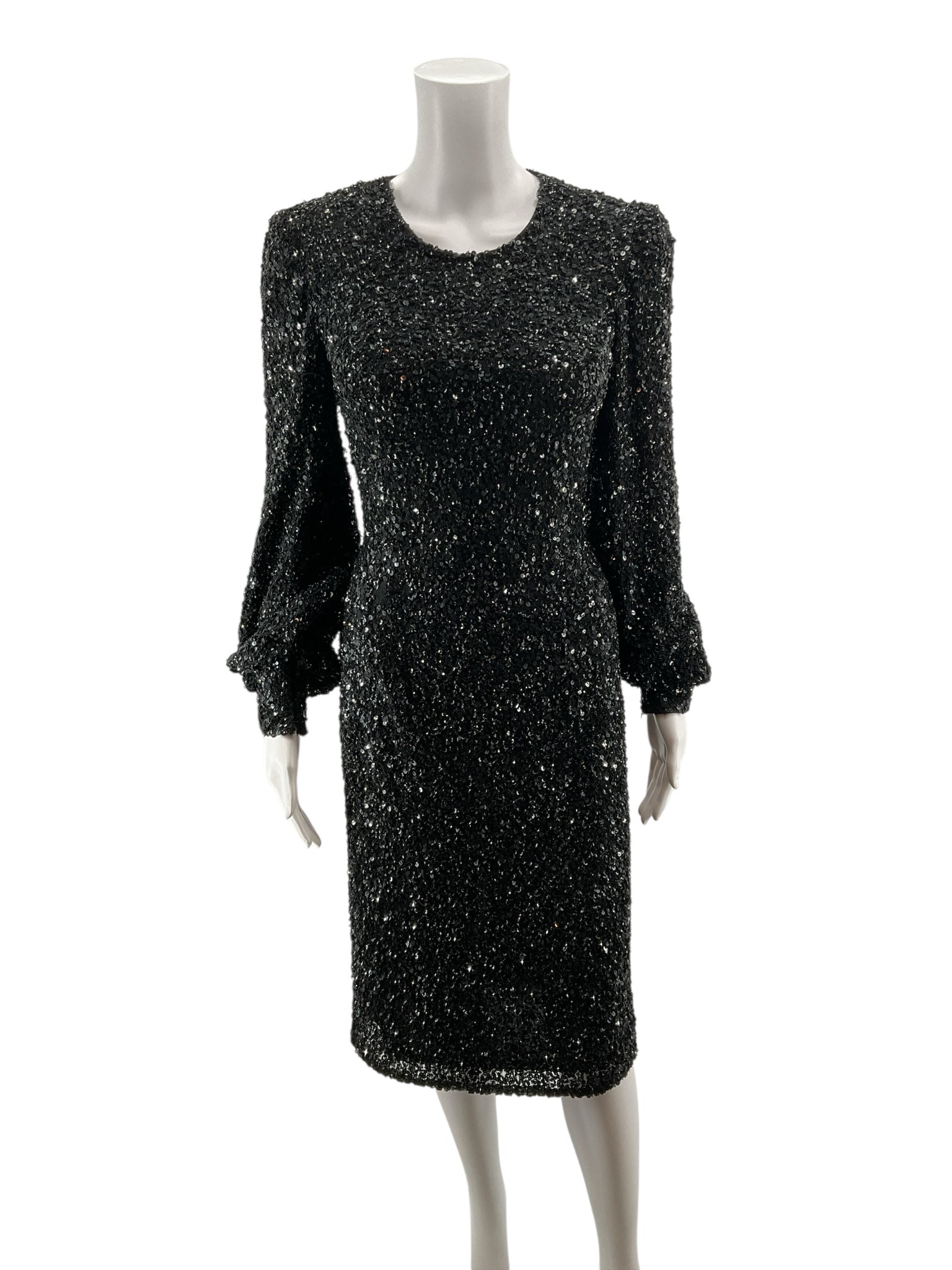 Ashley Lauren Black Sequin Long Sleeve Formal Cocktail Dress | Size 8