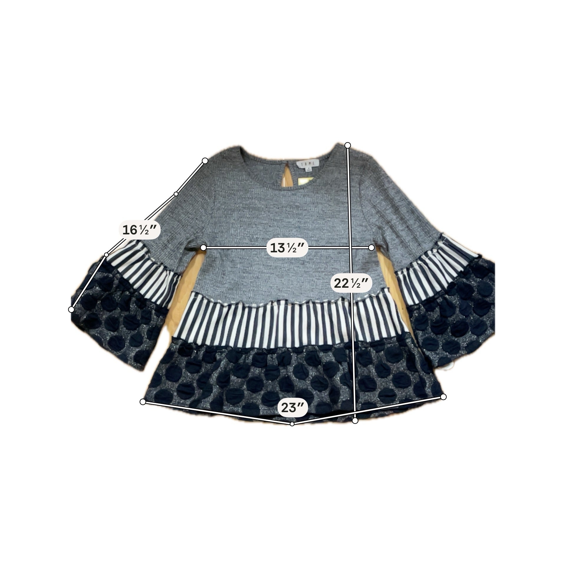THML Mixed Media Striped Tiered Bell Sleeve Top Size Small