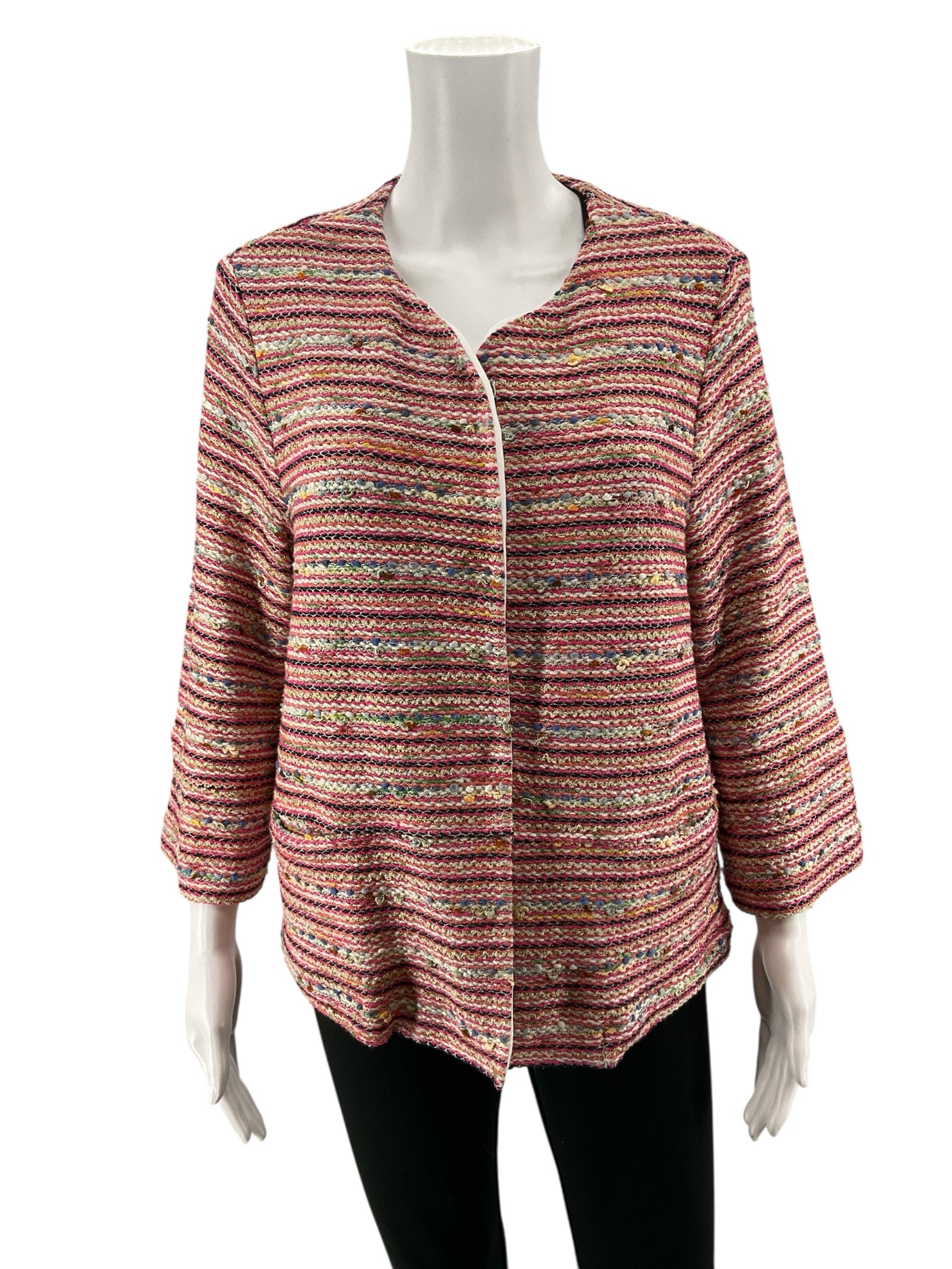 Vilagallo Bouclé Knit Jacket Pink Multi Stripe Metallic Size 12 (EU 48)