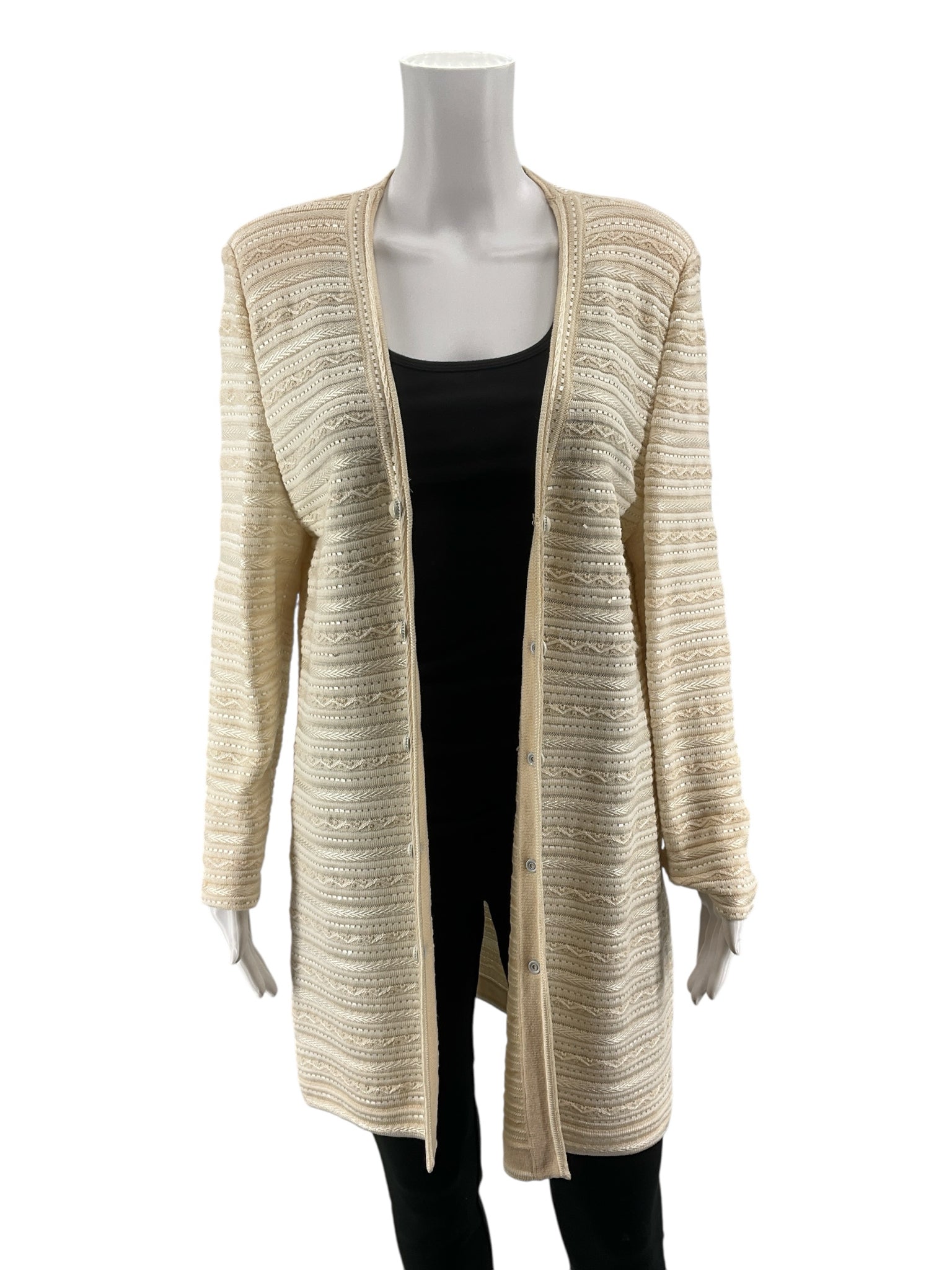 St. John Evening by Marie Gray Cream Sweaters St. John Evening Beaded Knit Cardigan Jacket Cream Size 12 | Marie Gray - Size 12