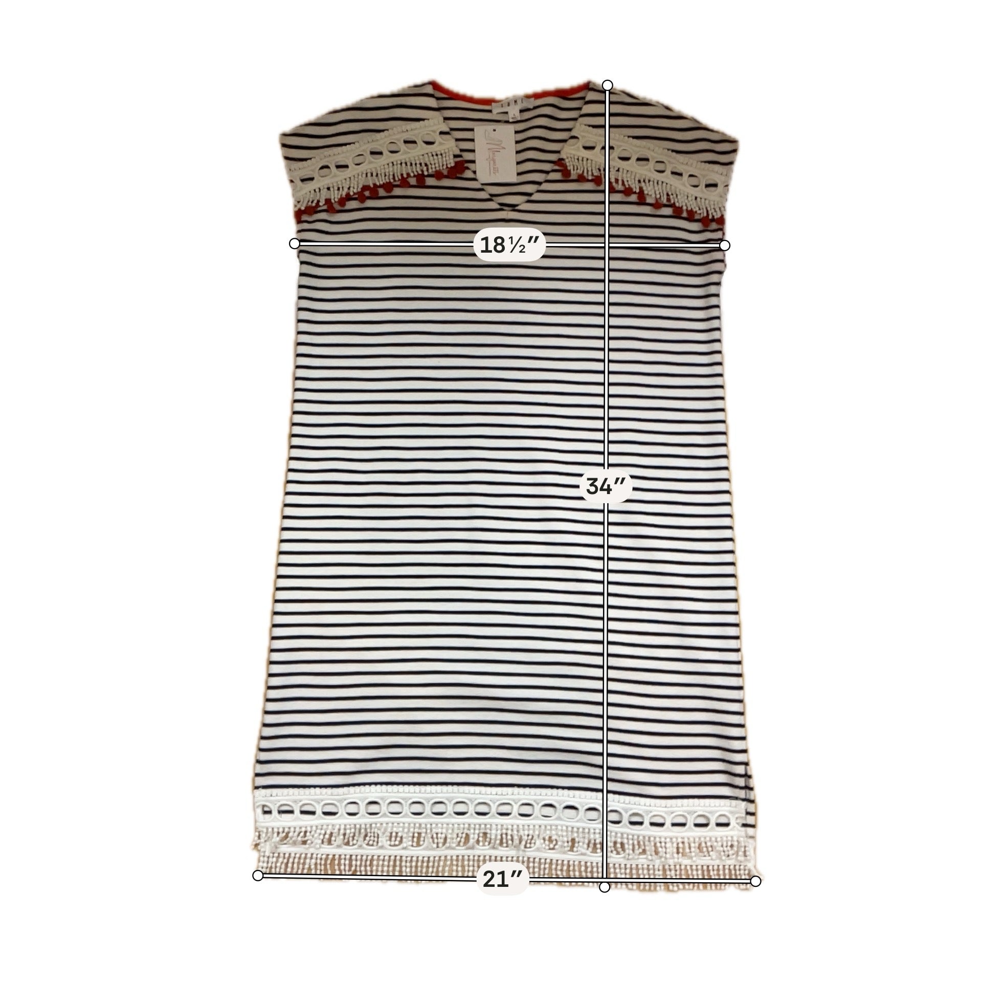 THML Santorini Boho Stripe Pom Pom Tassel Dress Size Large