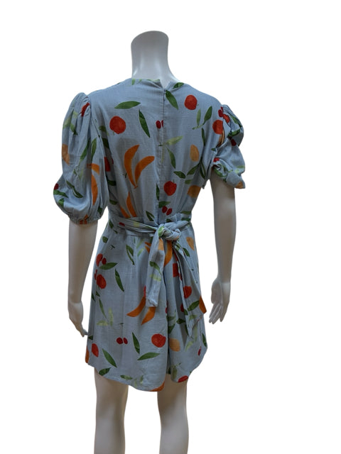 Finders Keepers Piazza Fruit Print Mini Dress Blue Multi Size 8