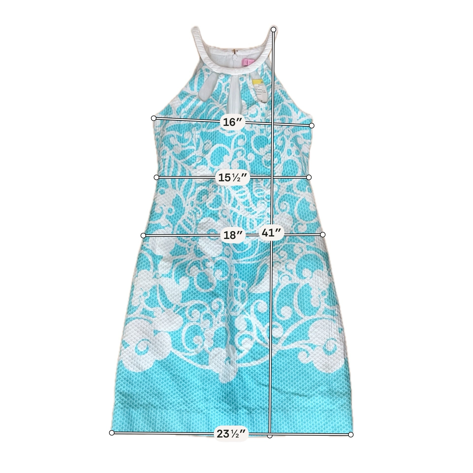Lilly Pulitzer Kristen Dress Aqua & White Jacquard Leaf Cutout Shift Size 0