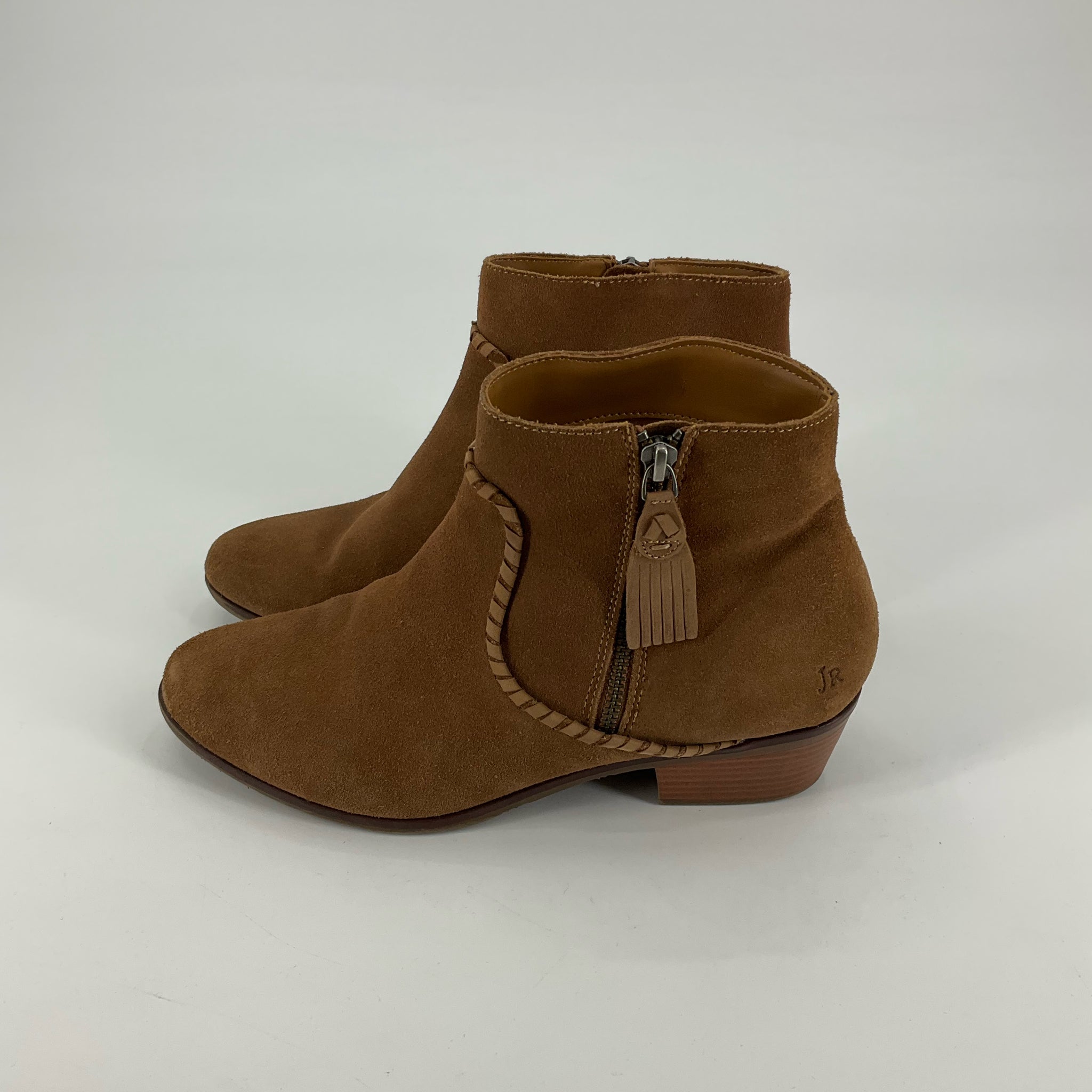 Jack Rogers Liddy Camel Suede Whipstitch Tassel Ankle Boots Womens 9.5