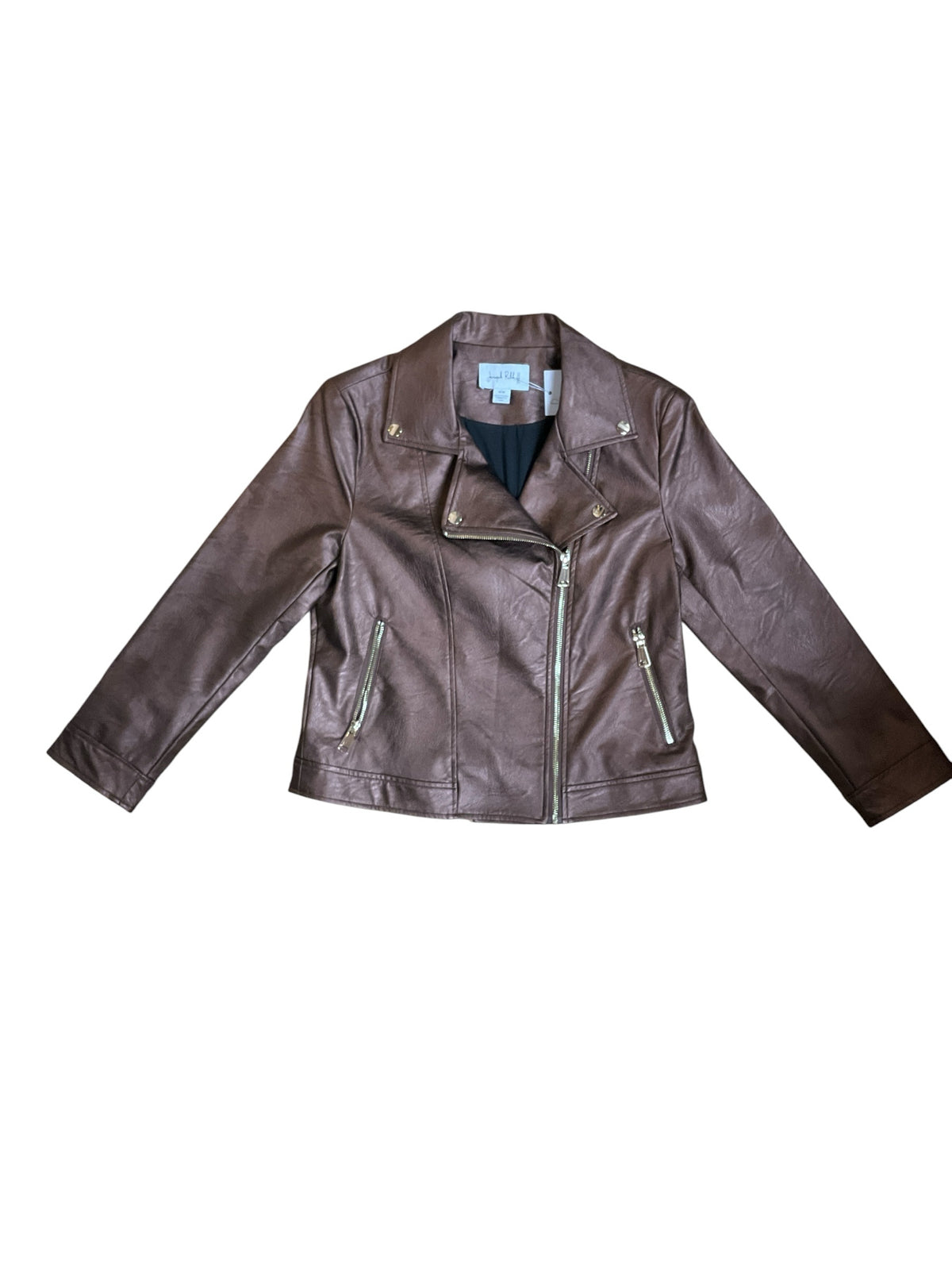 Joseph Ribkoff Copper Metallic Faux Leather Moto Jacket Size Medium